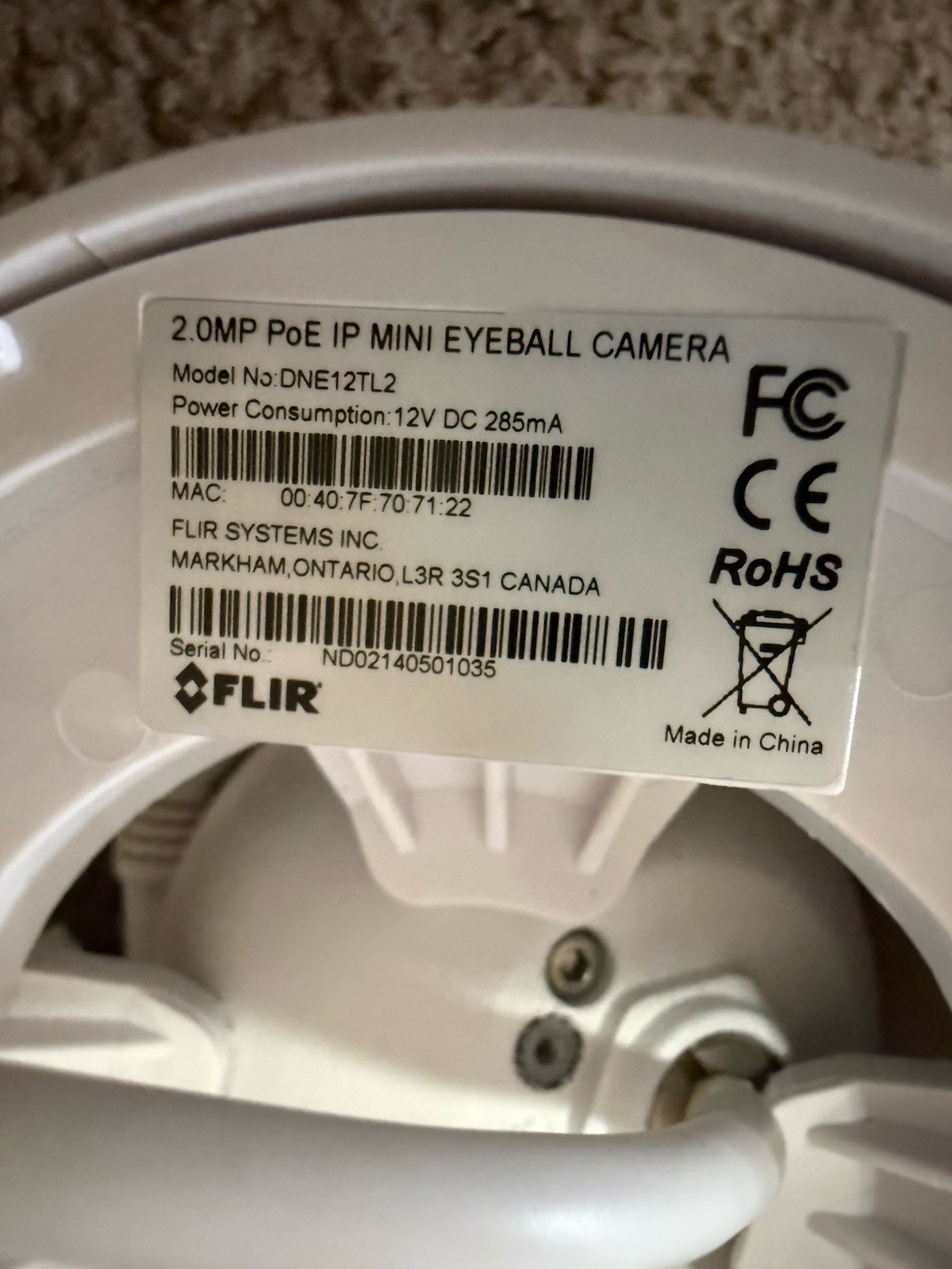 FLIR 2.1MP HD IR Dome Turret Flir DNE12TL2 Video Camera PoE ONVIF 3.6mm Lens