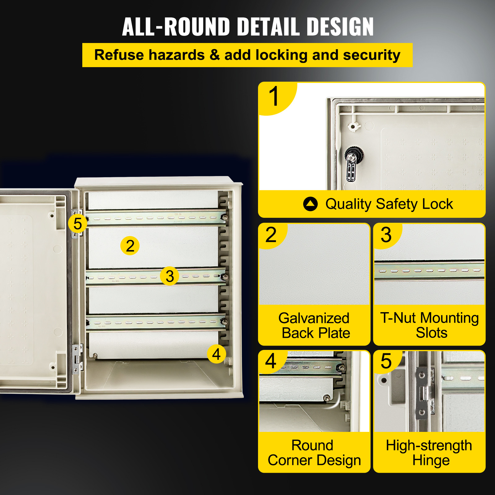 VEVOR 16x12x8″ Fiberglass Electrical Enclosure IP65 Wall Mount Junction Box