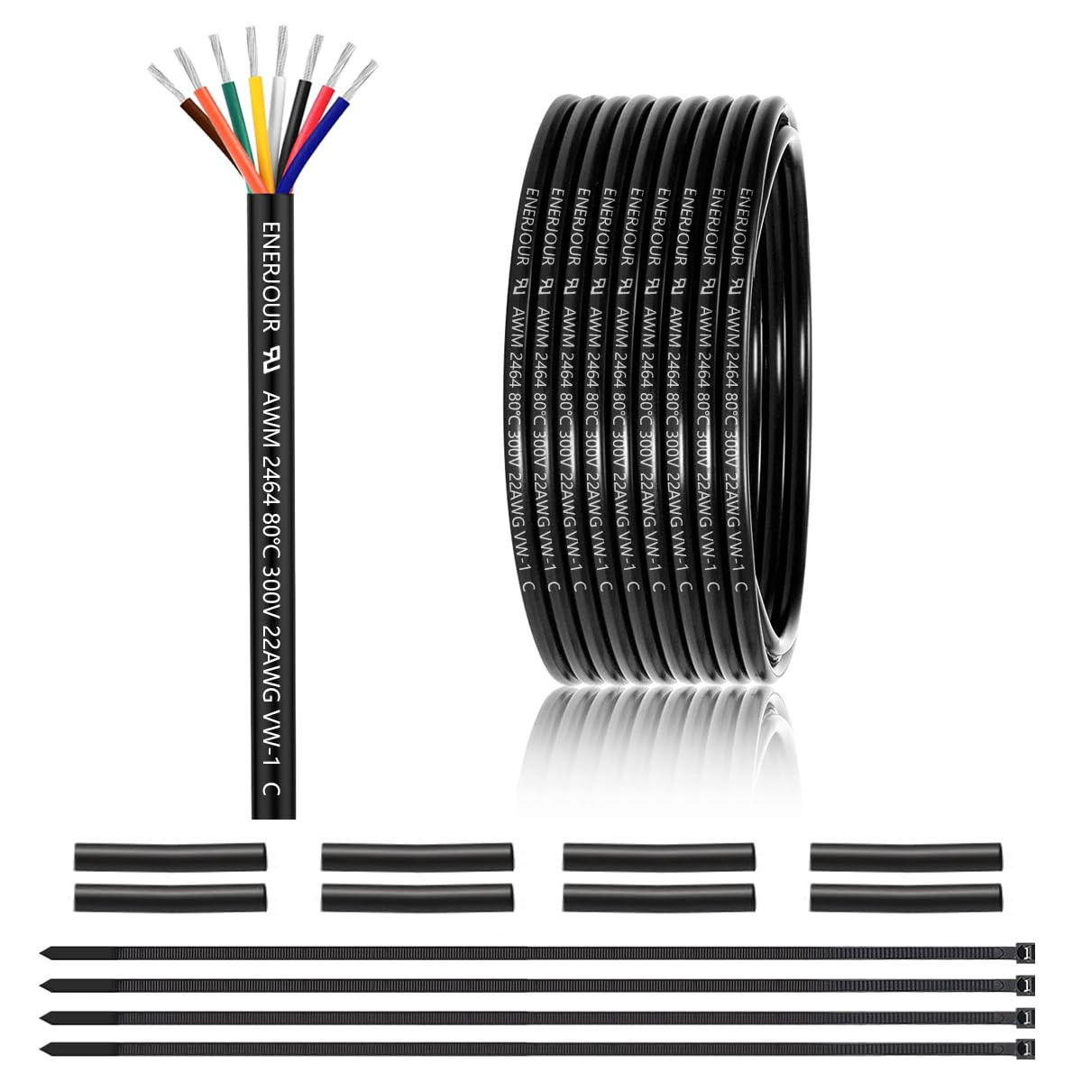 22 Gauge 8 Conductor Electrical Wire 25FT, UL 2464 22 AWG 8 Wire Cable Tinned