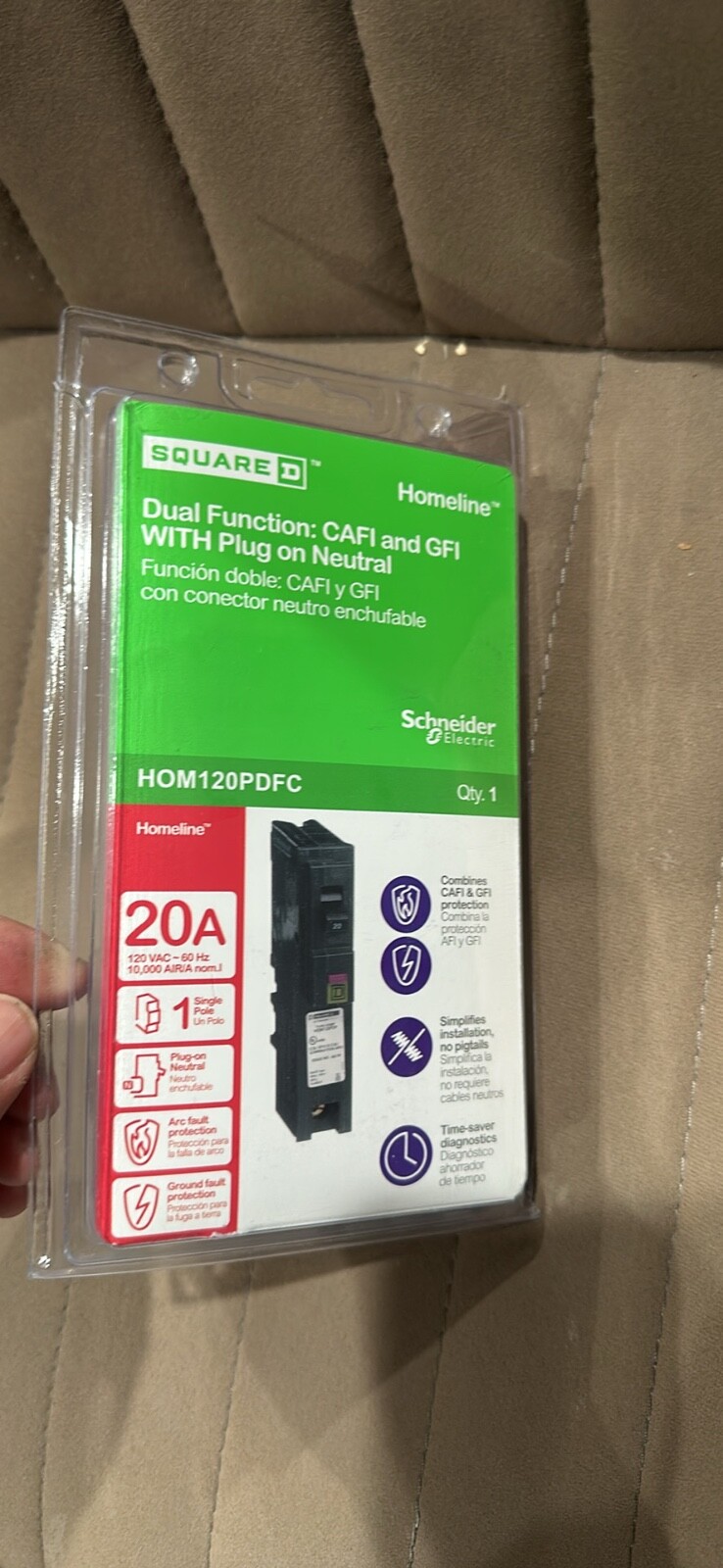 Square D HOM120PDF 120V 20A Single-Pole Circuit Breaker
