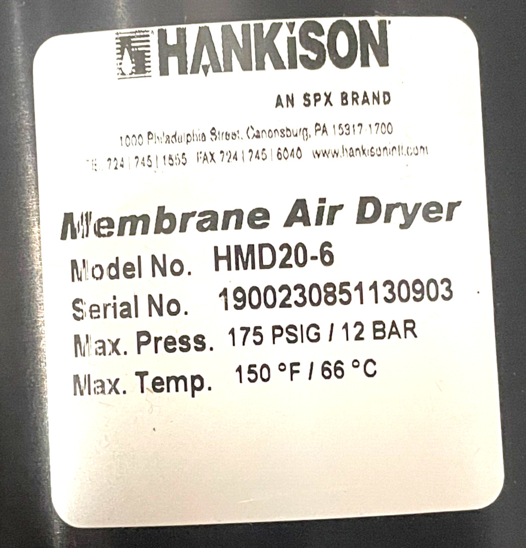 NEW Hankison HMD20-6 Membrane Air Dryer 150°F / 66°C 175 PSIG / 12 BAR