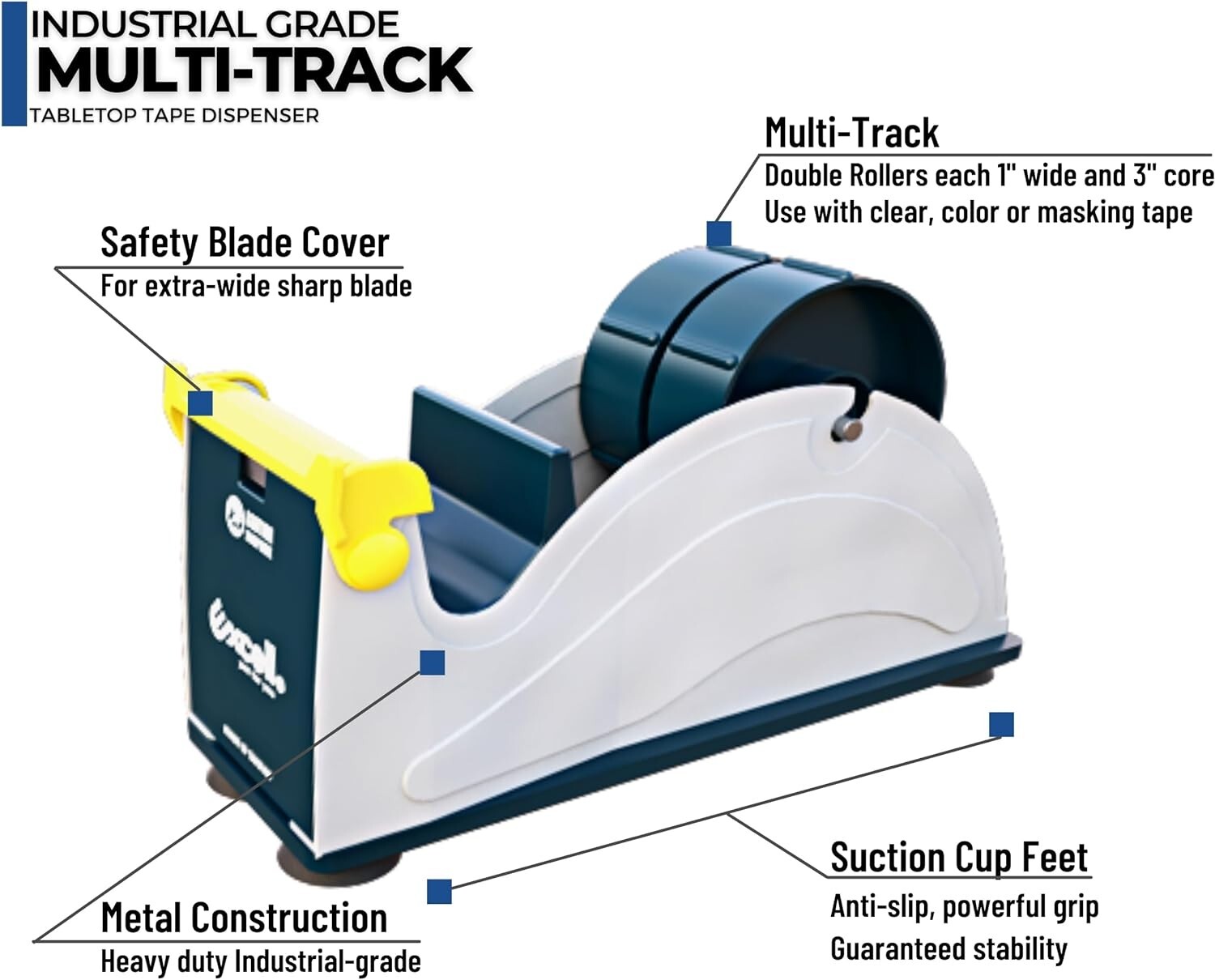Excell Heavy Duty Steel Desk Tape Dispenser (2″ Wide) Suction Cup Base