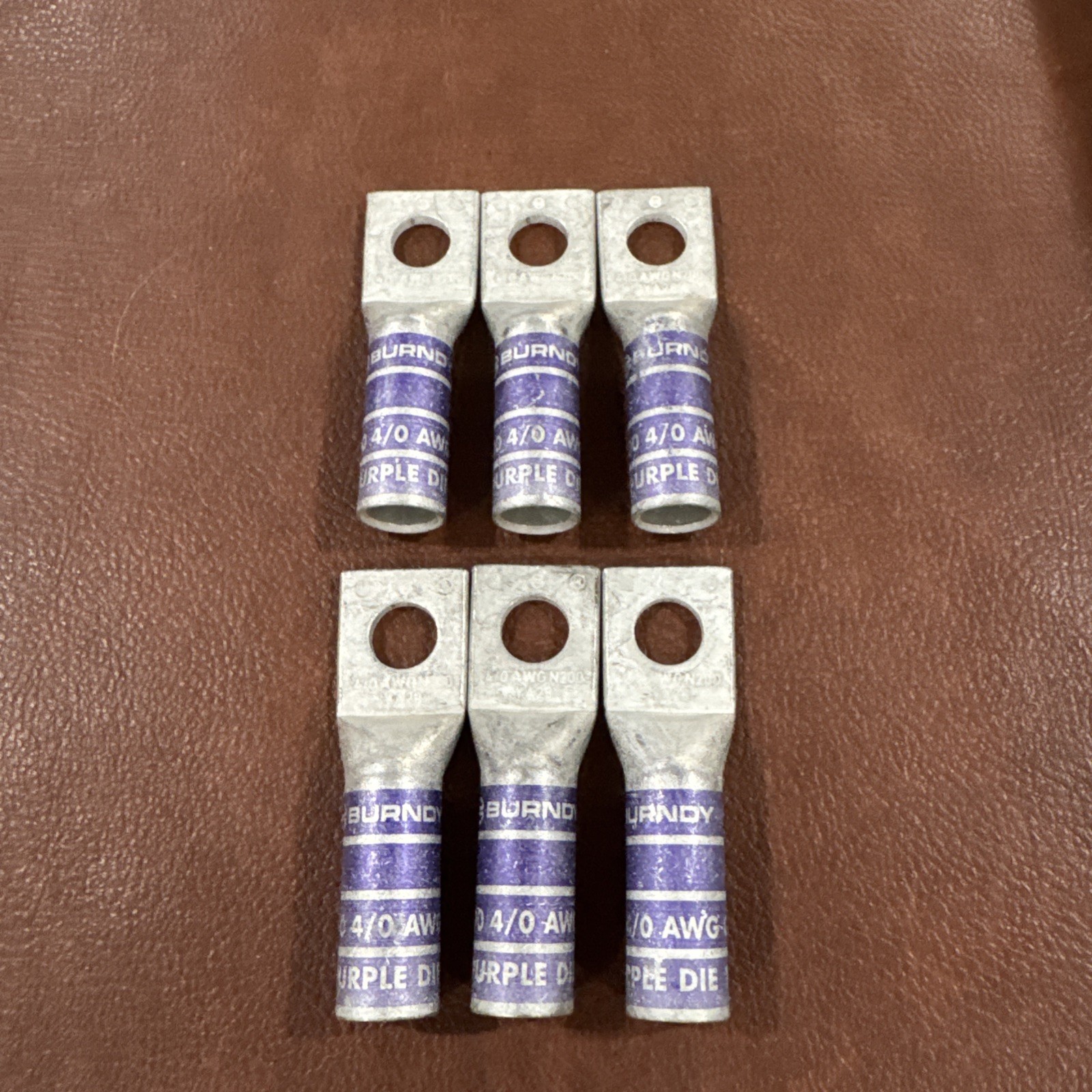 Lot of 6 Burndy YA28: One-Hole Compression Lug, N200 4/0 AWG CU, Purple Die 15