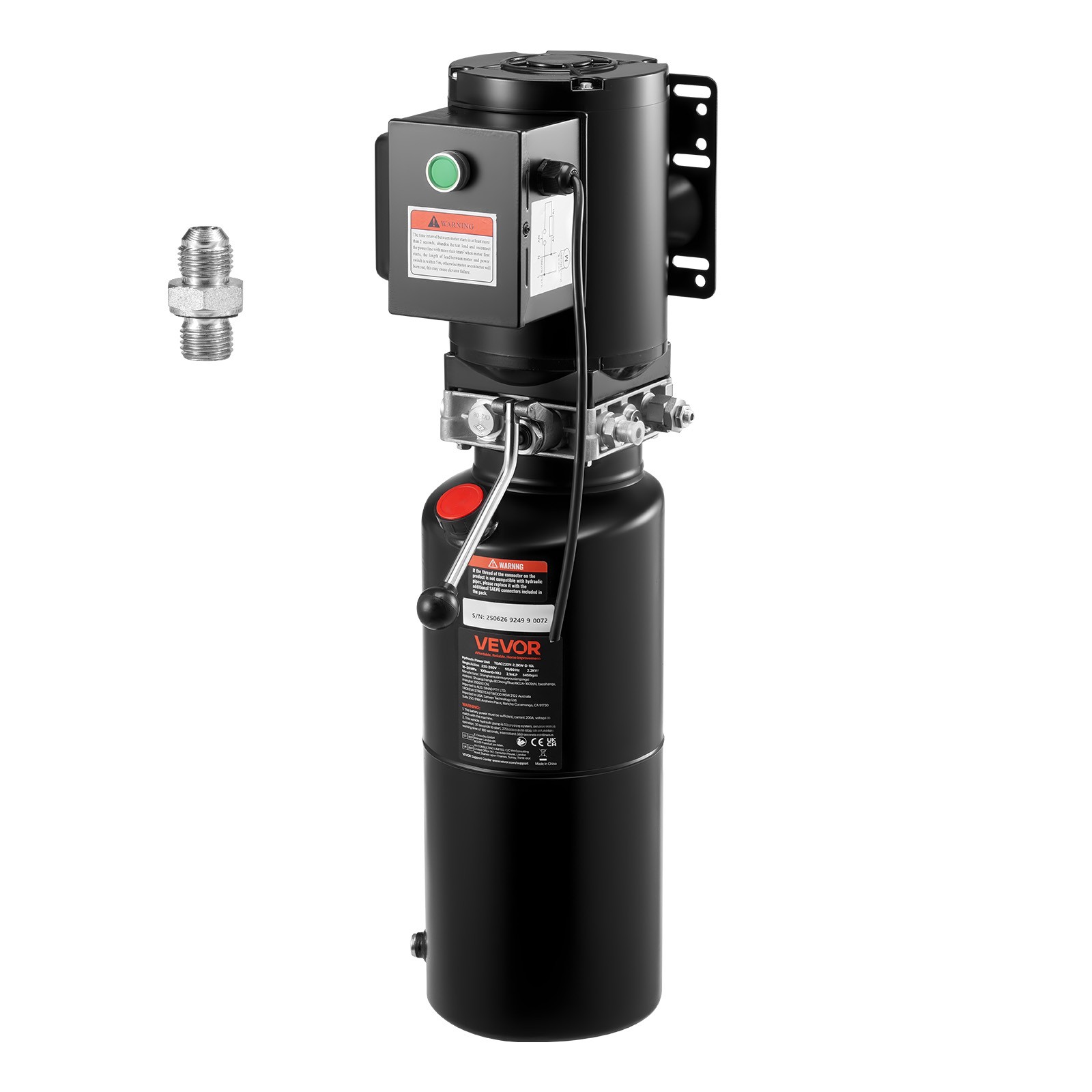 VEVOR Hydraulic Pump Power Unit AC 220V 10 Quart Single Acting Hydraulic Unit