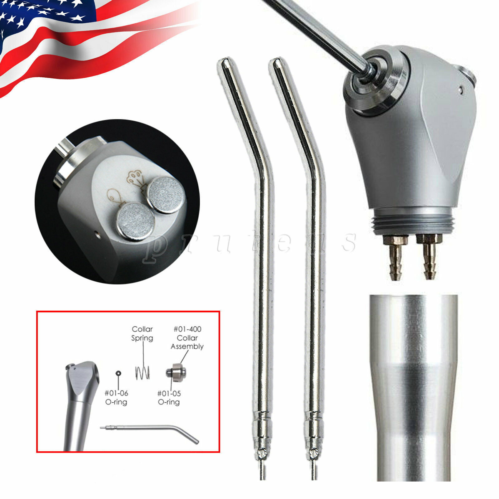 Dental Air Water Spray Triple Syringe 3 Way Handpiece w/ 2 Nozzles Tips Tubes