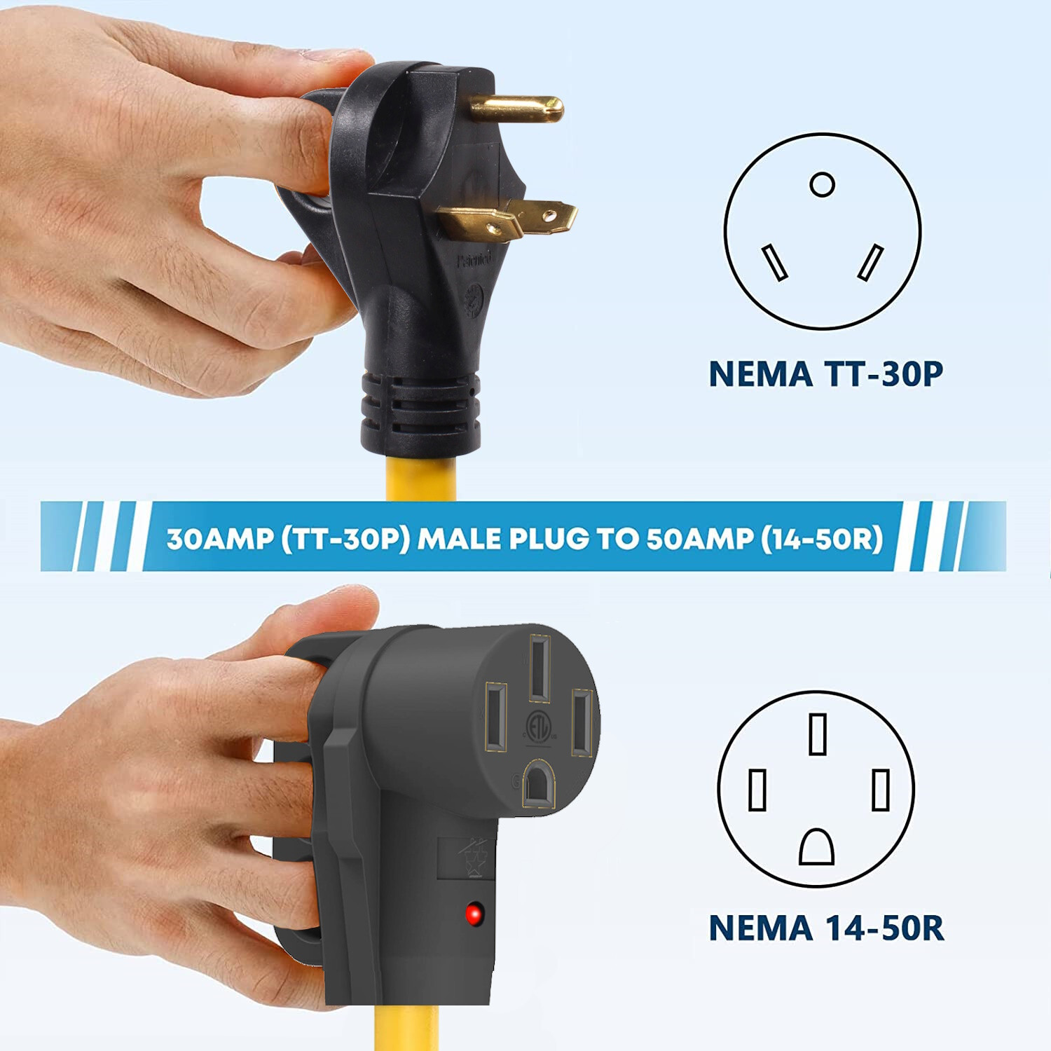 30 Amp Male – 50 Female Extension Cord Plug Power Adapter 3 to 4 Prong Generator