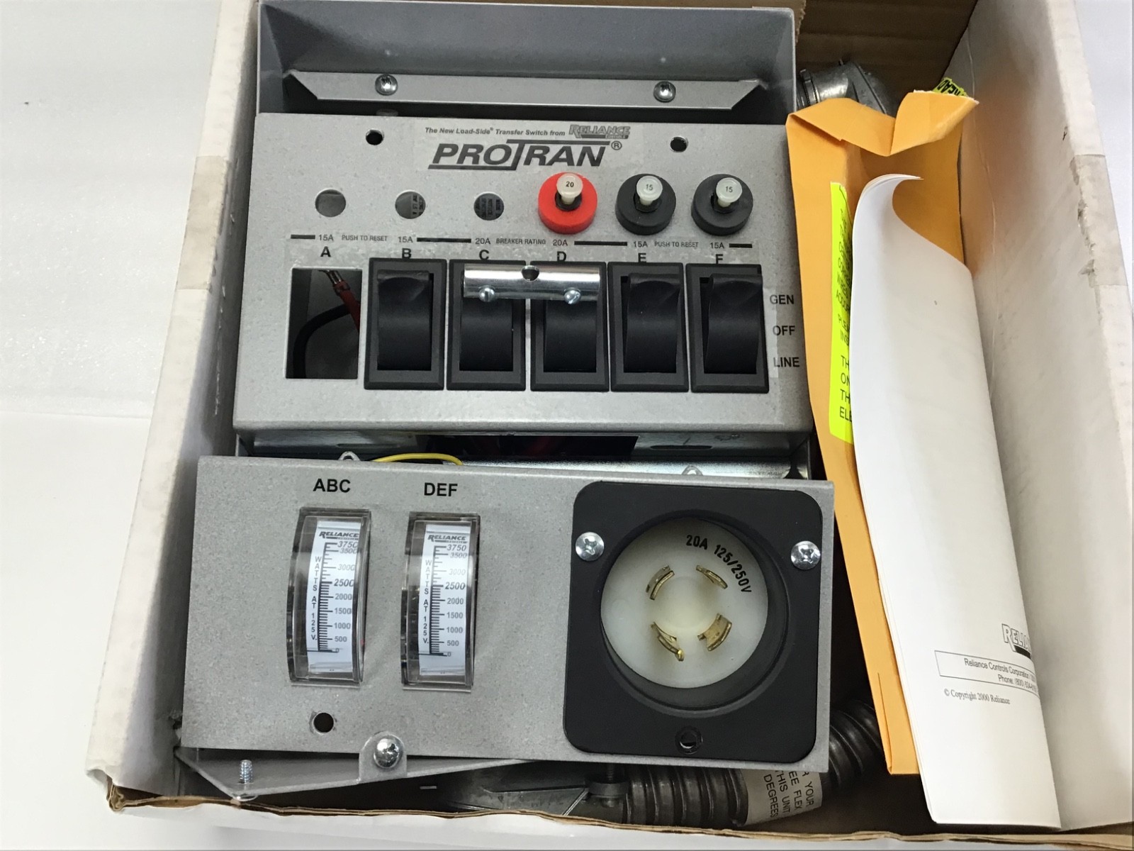 Reliance Controls ProTran 20216 A Manual Transerfer Switch Portable Generator