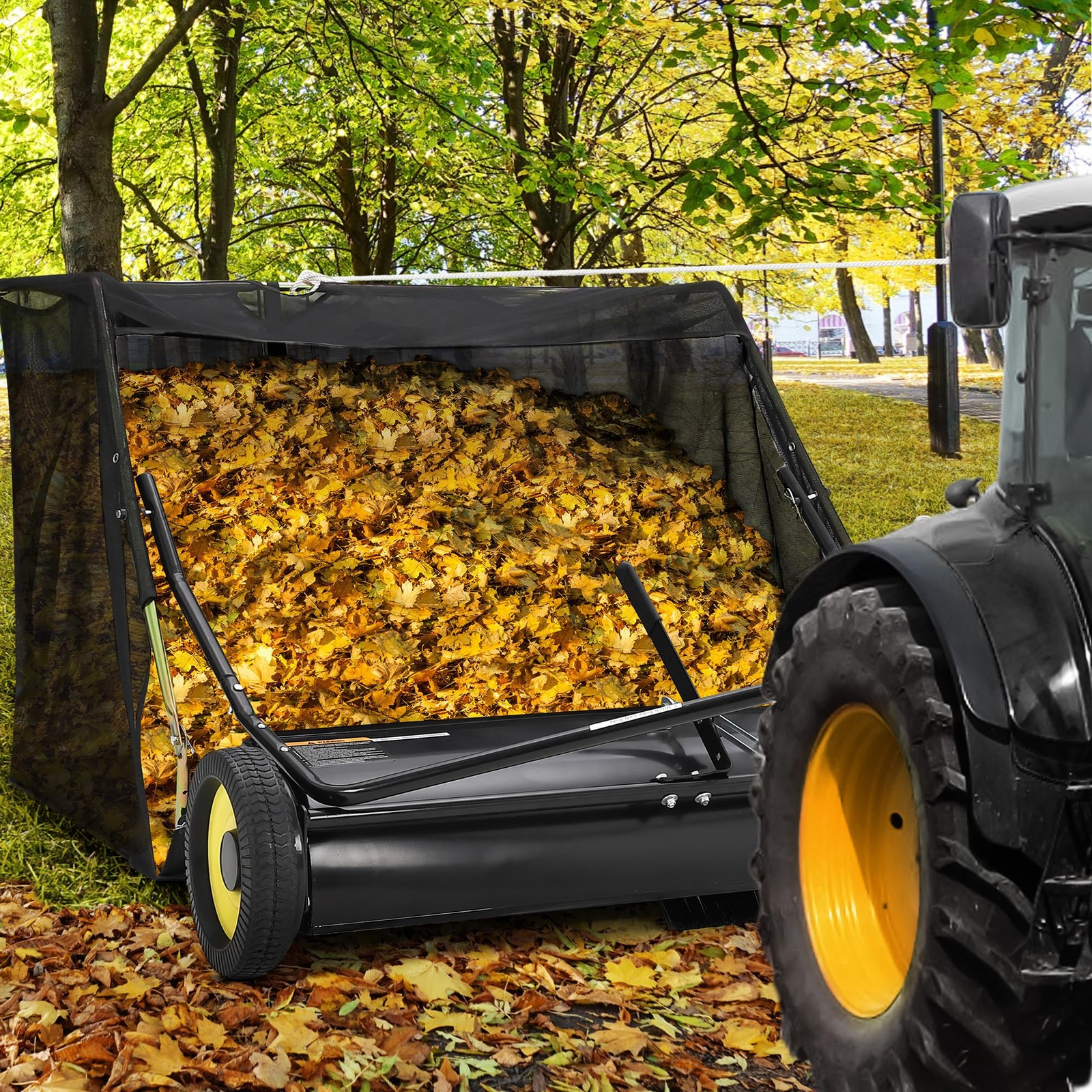 Tow Behind Lawn Sweeper 42 Inch Large Capacity Heavy Duty Leaf & Grass Collector