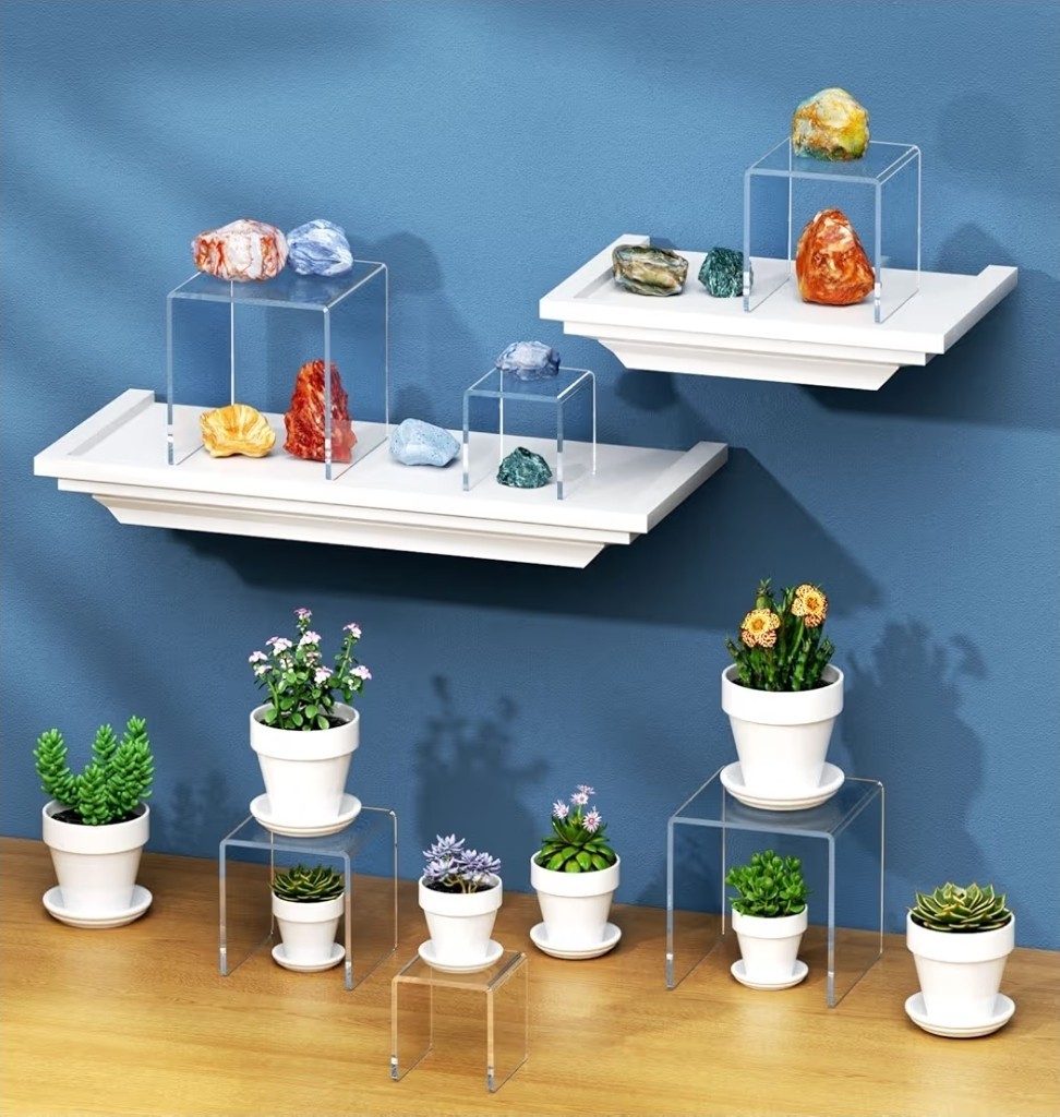2 Sets Clear Acrylic Riser 3 4 5″ Stand Set Jewelry Collectible Showcase Display