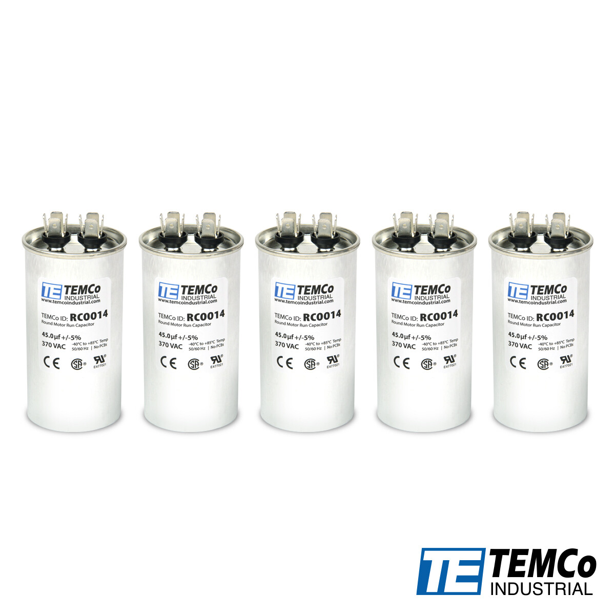 TEMCo 45 uf/MFD 370 VAC volts Round Run Capacitor 50/60 Hz -Lot-5