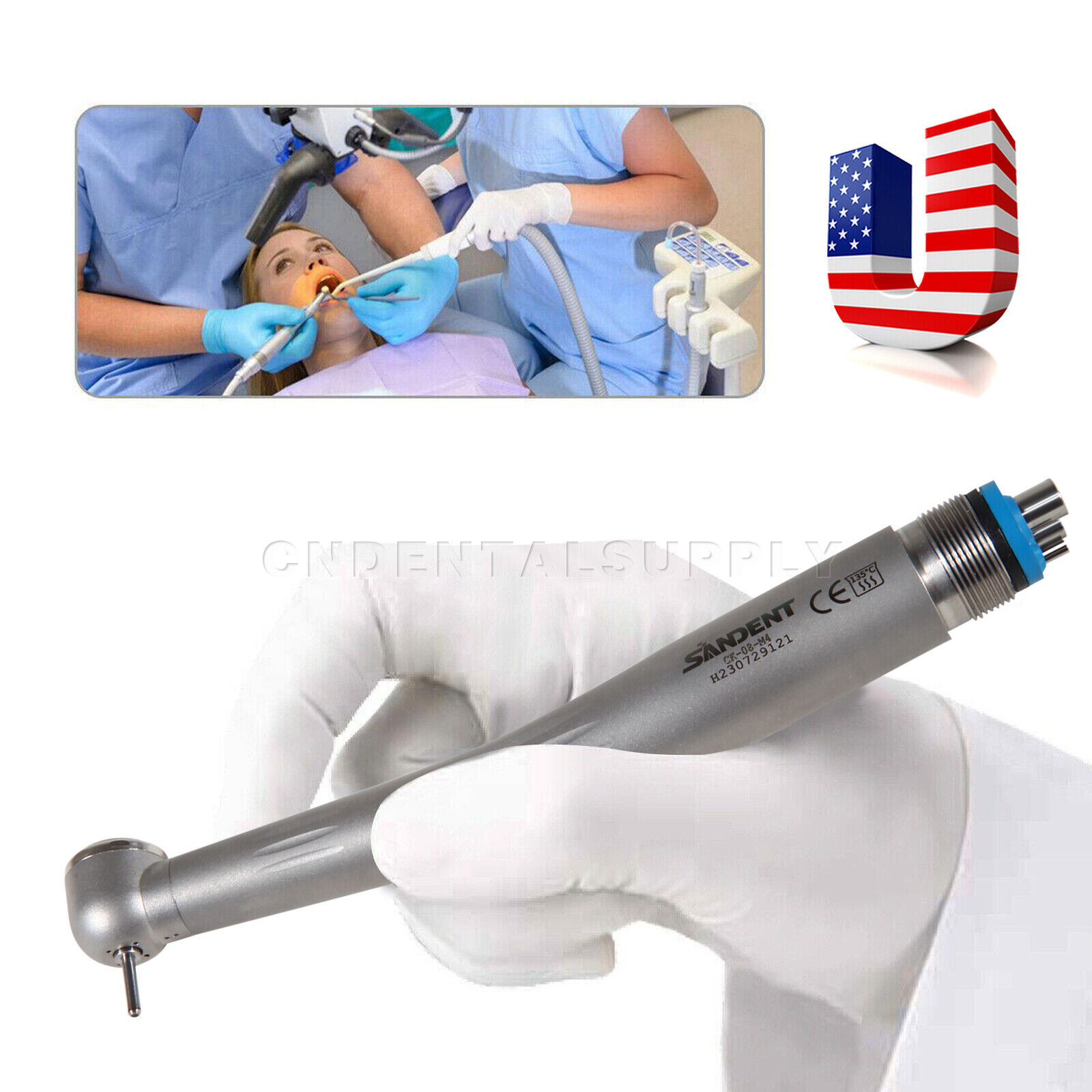 Dental High Speed Handpiece Ceramic Rotor Push Button 4 Holes Single Way Spray