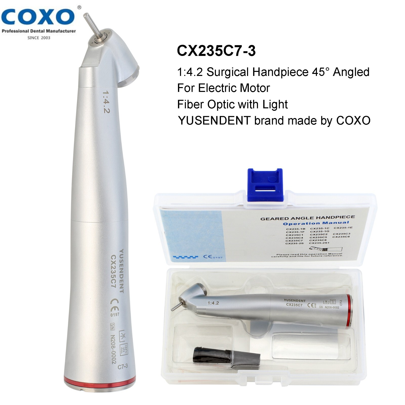 COXO C PUMA Electric Motor Dental 1:5 Handpiece 45 Degree Surgical Contra Angle