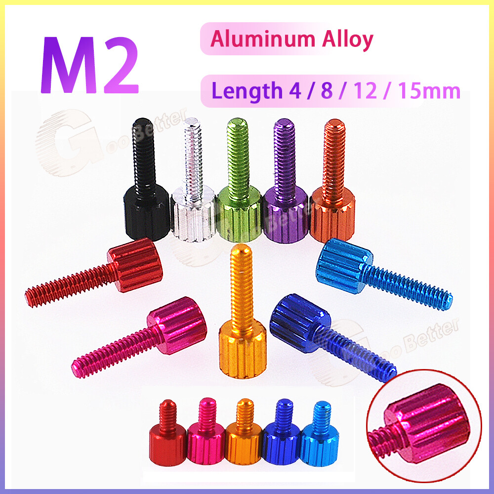 M2 Aluminum Knurled Thumb Screw Straight Flat Head Handle Knob Bolts 10 Colors