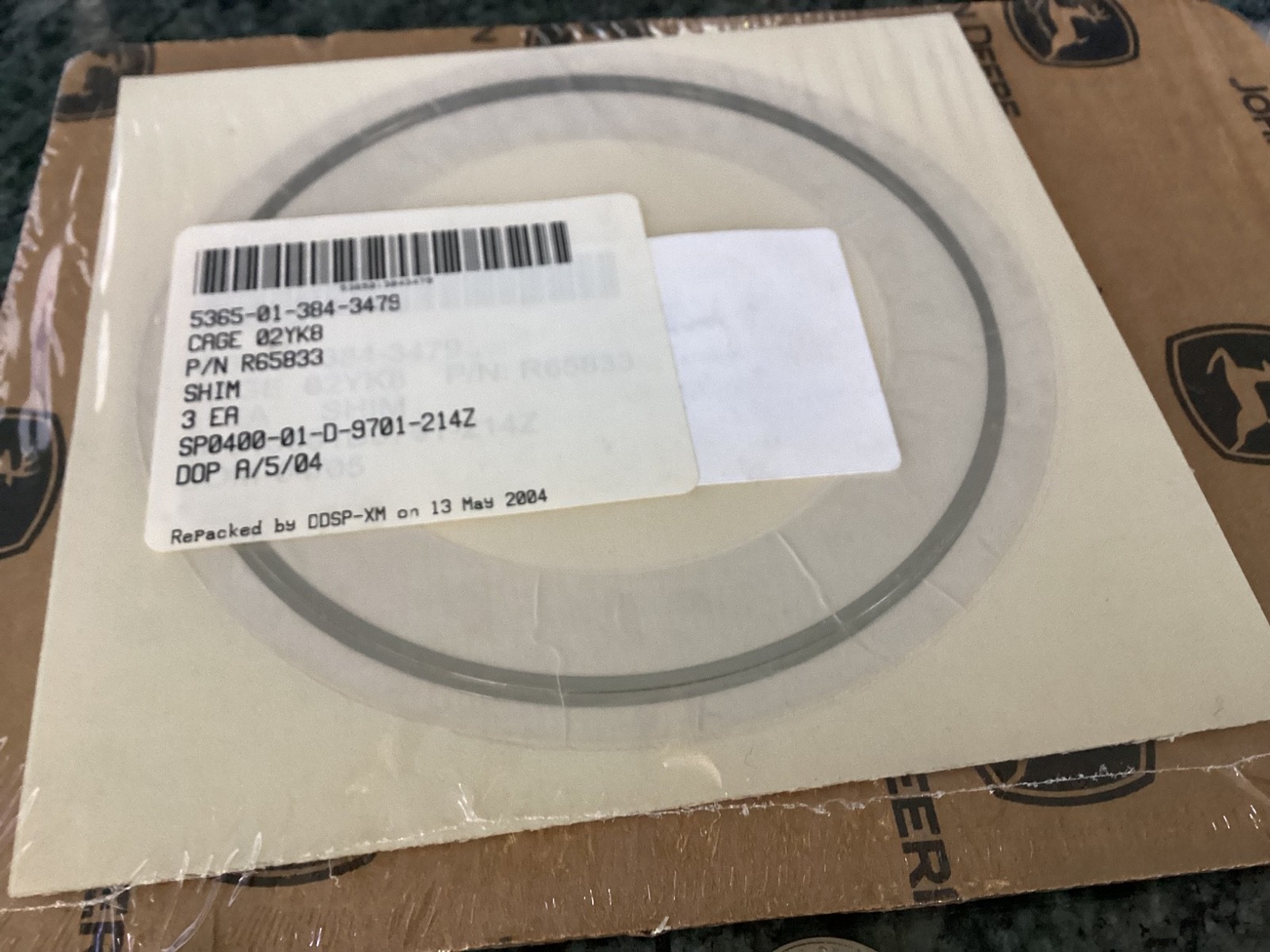 john deere shim set of 3 pieces P/N R65833 NSN 5365-01-384-3479 0.004 thick