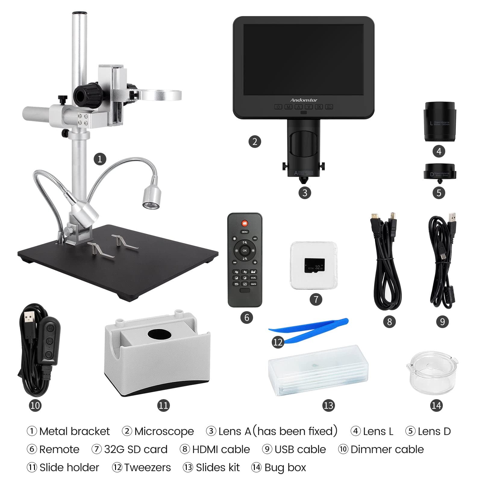 Andonstar AD246SM HDMI Digital Microscope 2000x for Adults, 3 Lens 2160P UHD …