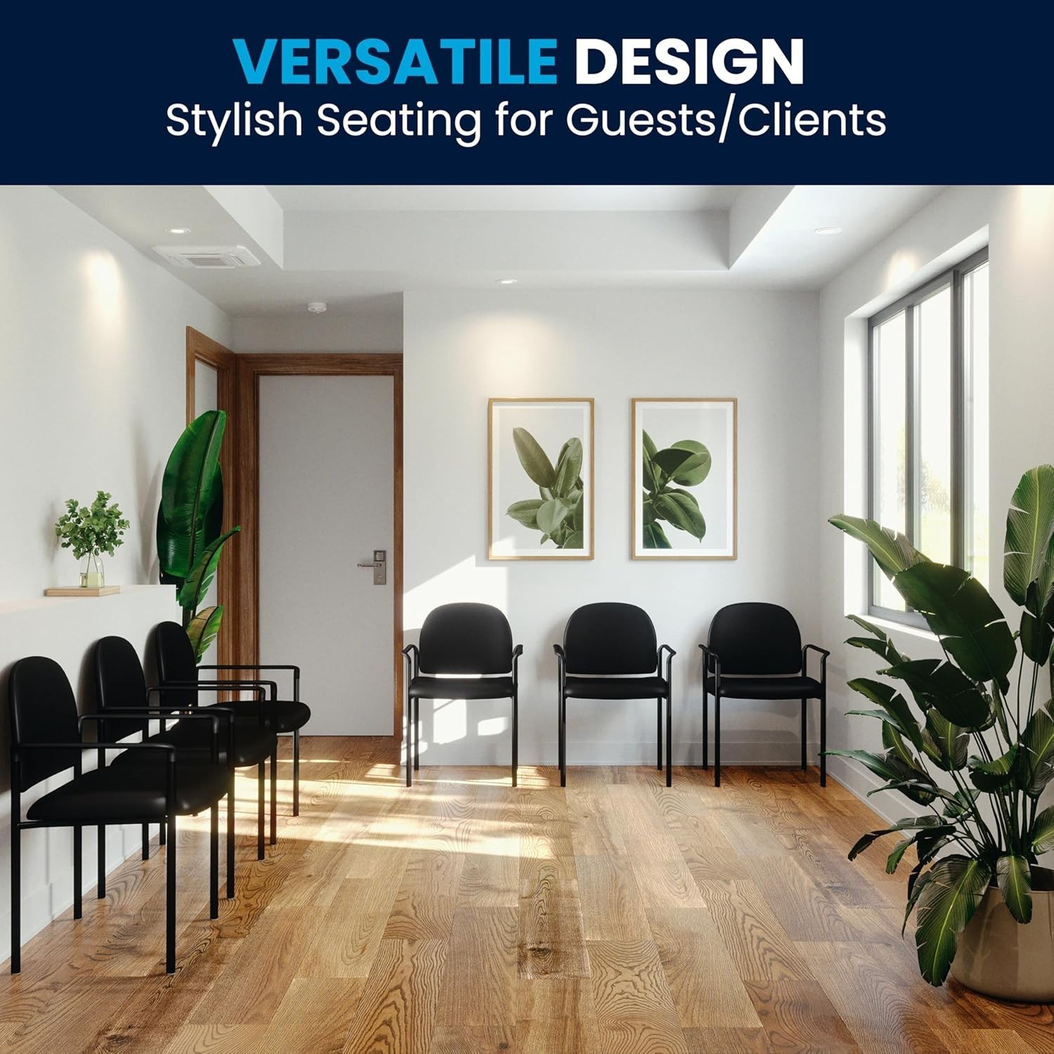 Elegant Black Vinyl Side Reception Chair with Comfort – Stackable & Lightweight