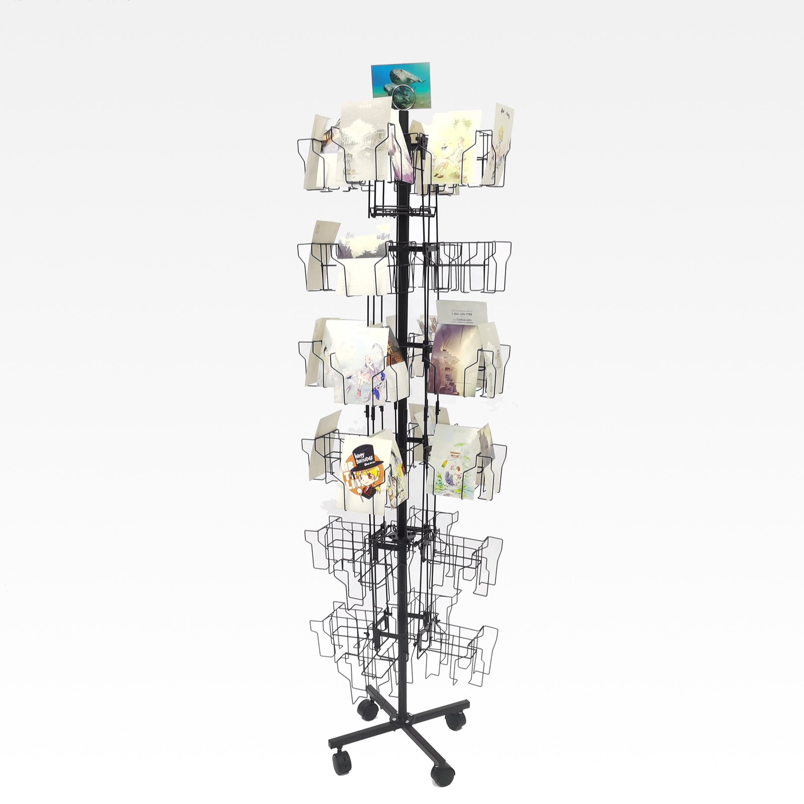 72-Pocket 5×7″ (5.3″) Vertical Greeting Card Display Spinning Floor Stand Post