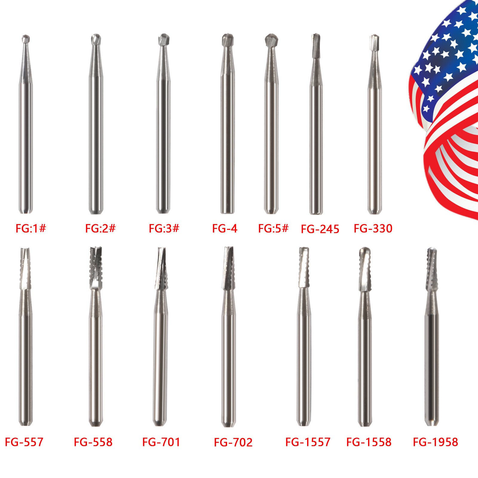 10-100 PCS Dental Lab Clinic Burs Shank Carbide Round Friction Grip FG Bur pa