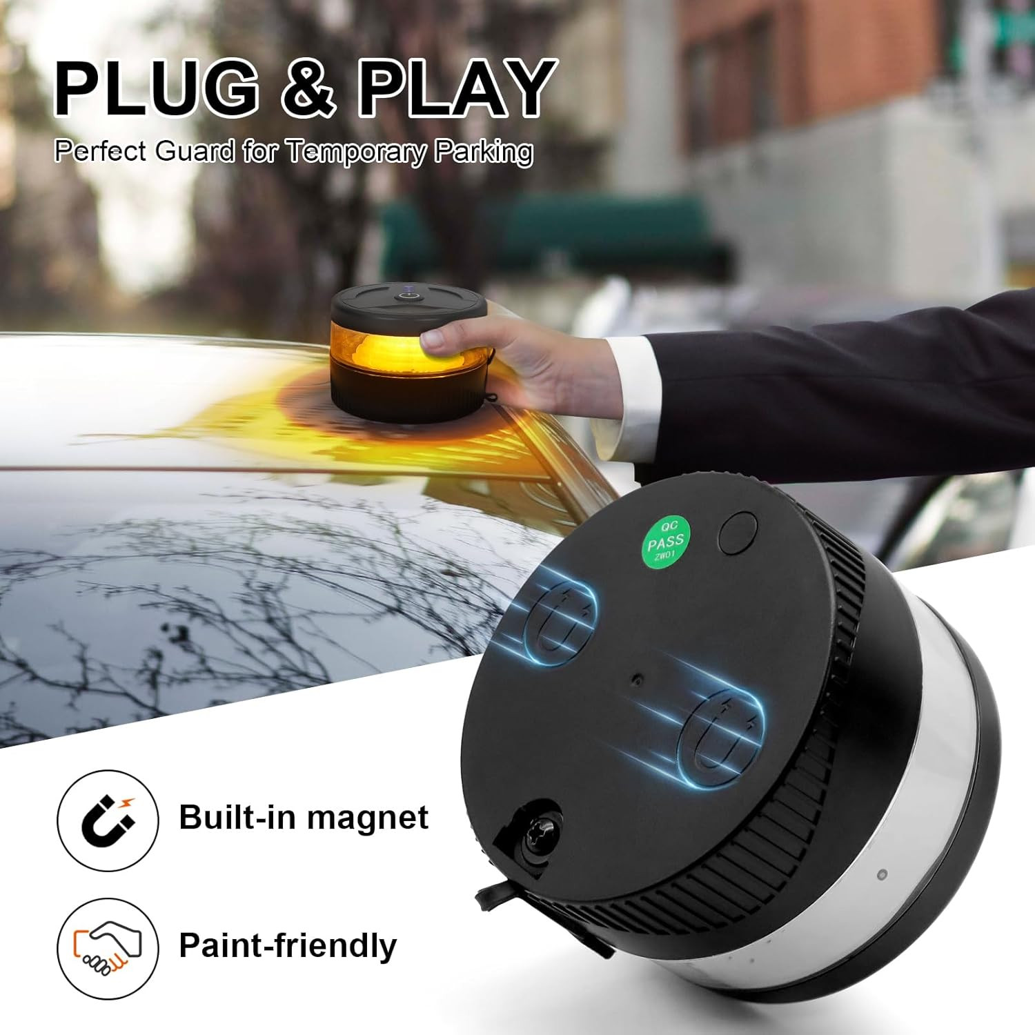 Magnetic Wireless Beacon Light, USB-C Rechargeable LED Strobe Lights for Truck,