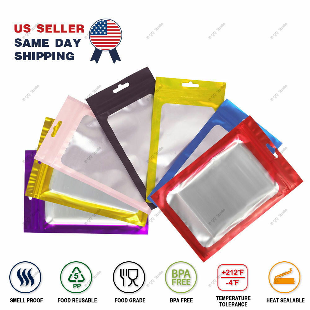 Multi-Size & Color Matte Foil Mylar Flat Zip Lock Bag For Storage Food w/ Window