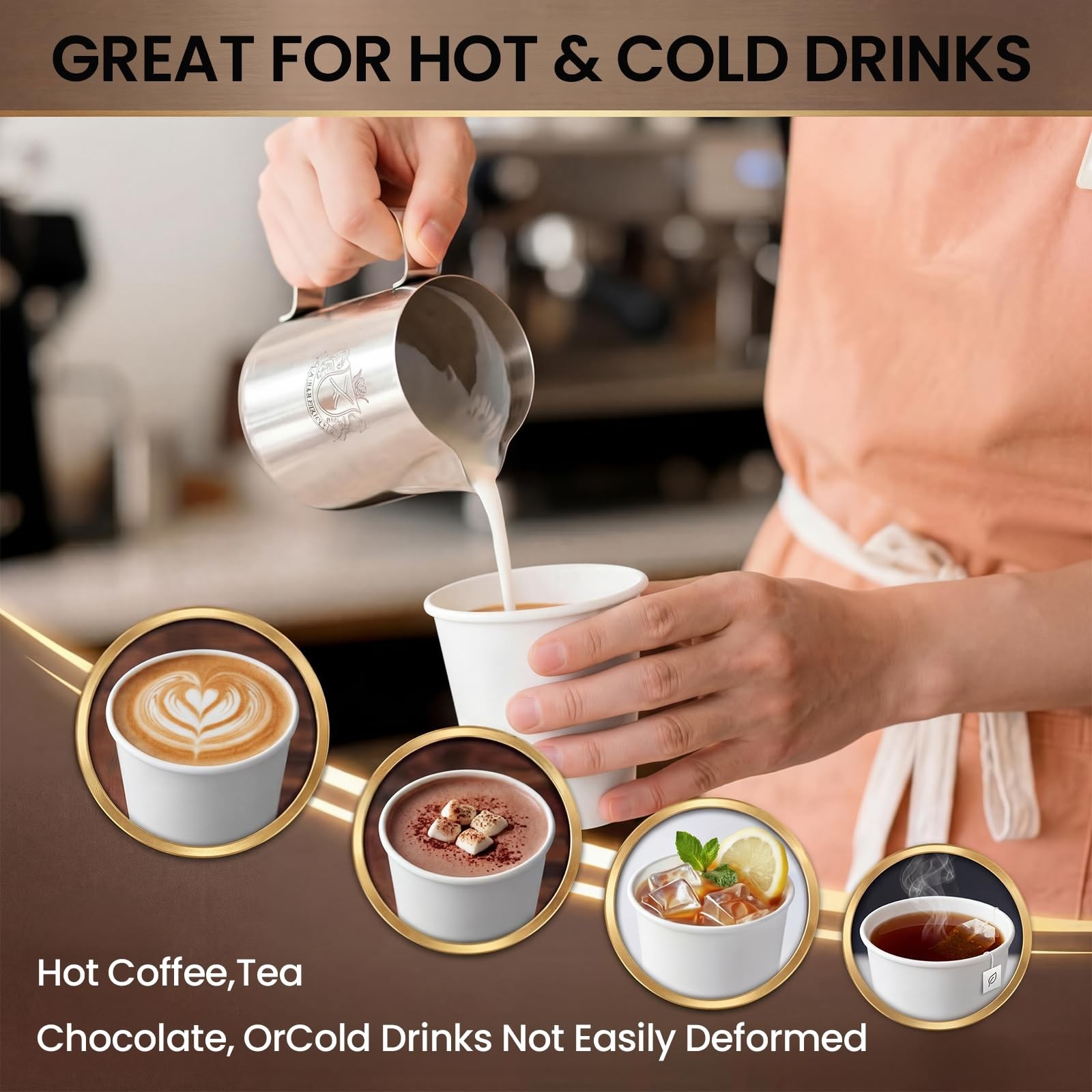 50 Pack Insulated Disposable Coffee Cups with Lids & Straws, Hot/Cold To Go Cups