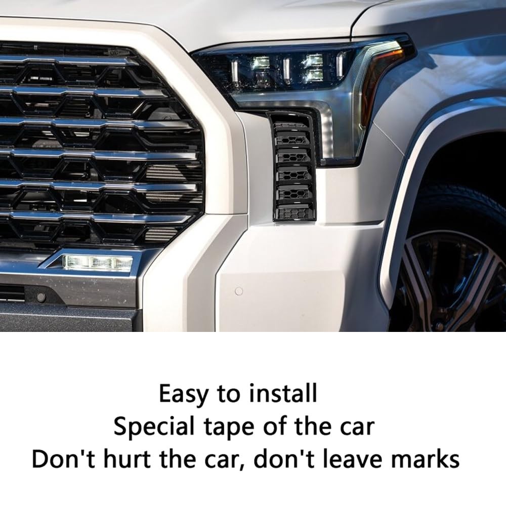 2PCS Black ABS Headlight Intake Grille Frame Cover Trim Toyota Tundra 2022-2025