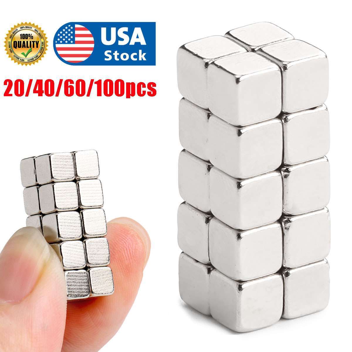 20 40 60 100 Pcs Magnets Block Cube Rare Earth Neodymium Magnetic N38 4x4x4mm