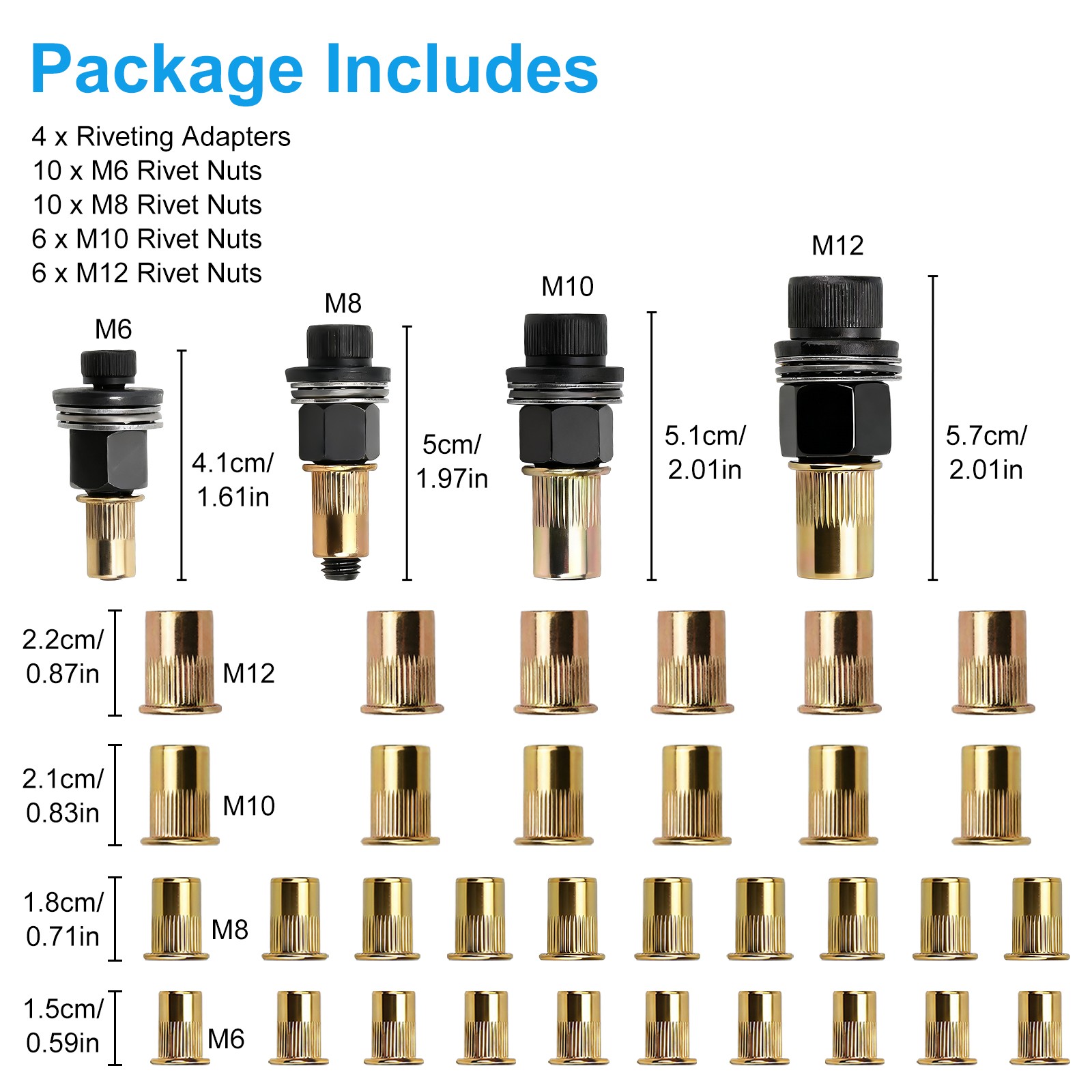 36 PCS Manual Rivet Nut Gun Kit For M6- M12 Threaded Insert Tool Automotive DIY