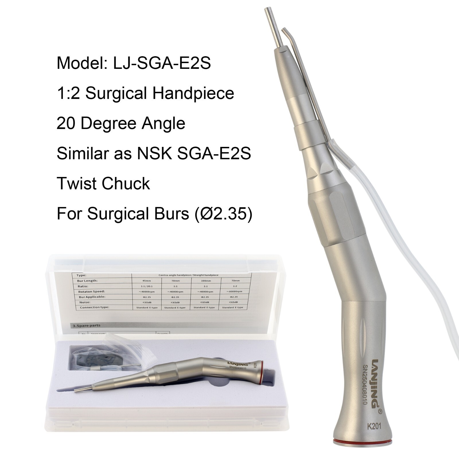 1:2 Surgical Handpiece Dental 20 Degree Angle Straight Nose NSK SGA-E2S SGS-E2S