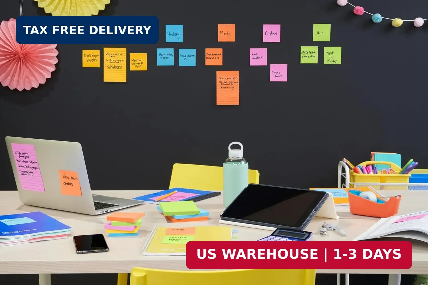 Post-it Super Sticky Notes, 3 x 3 in, Neon Fizz, 24 Pads, 70 Sheets/Pad | School