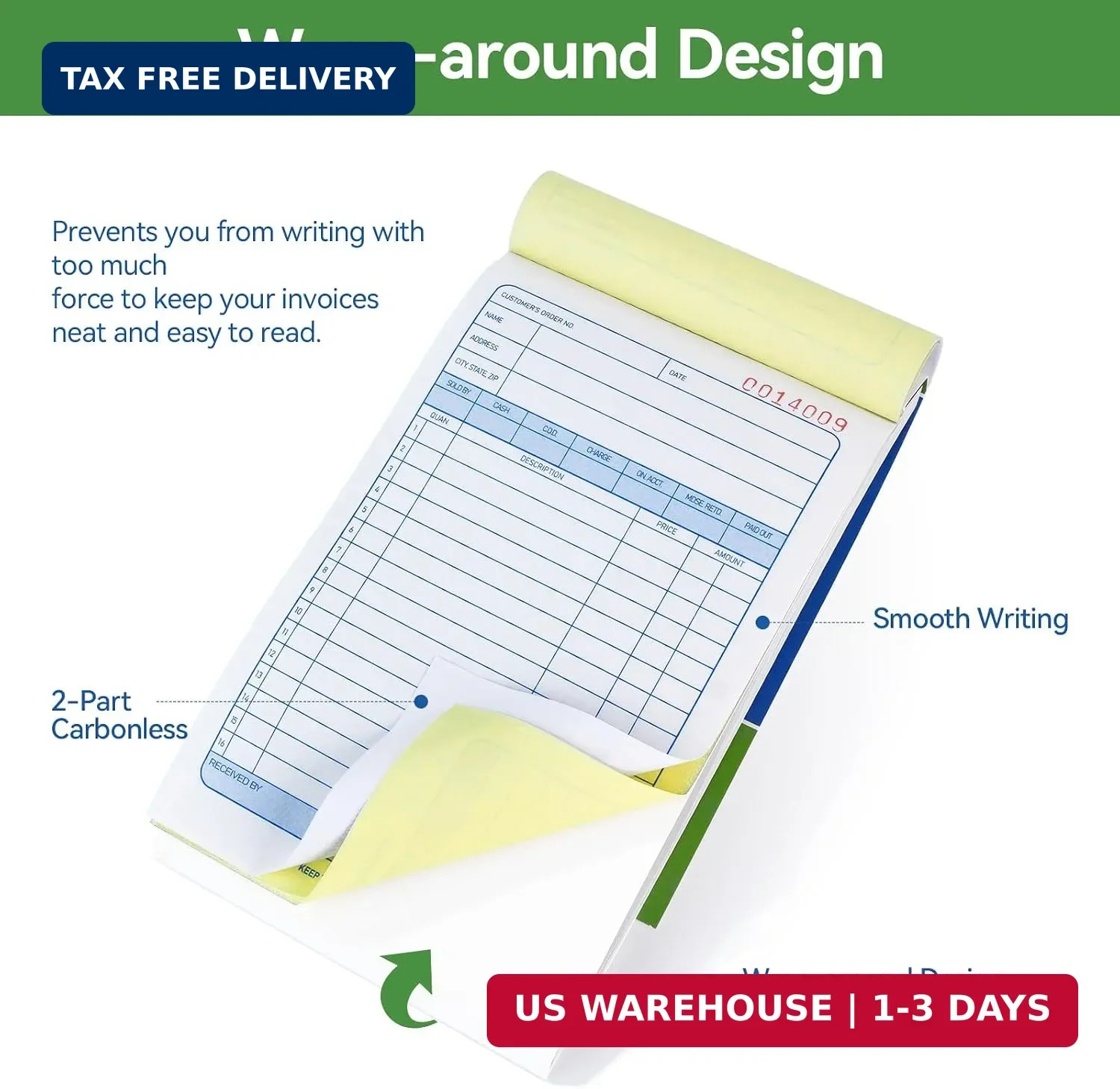 Office Products Sales Order Books, 4 Pack, 2-Part Carbonless (White/Canary Yello