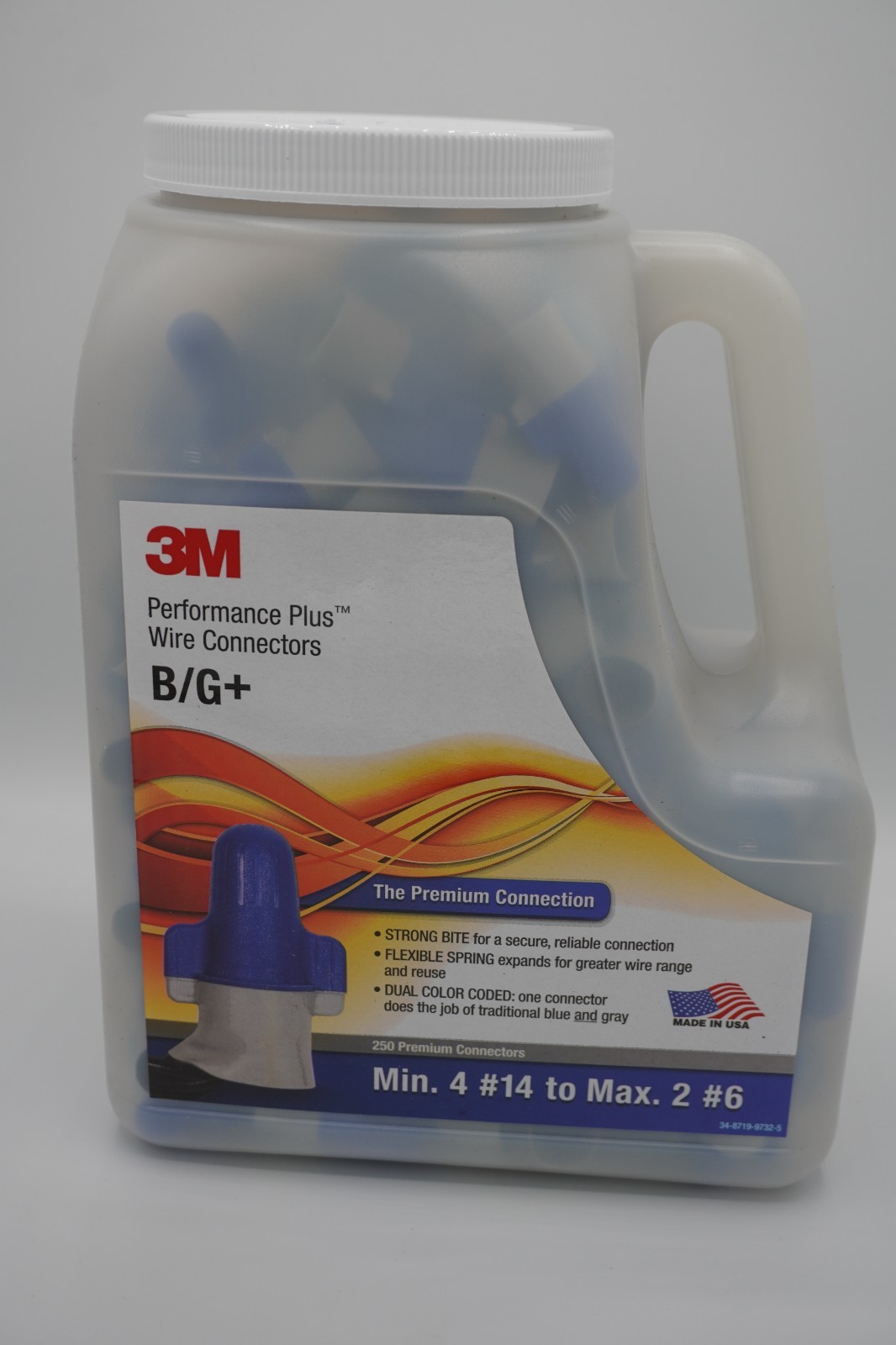 3M Performance Plus Wire Connector, B/G+ (Blue / Gray) 250 Count