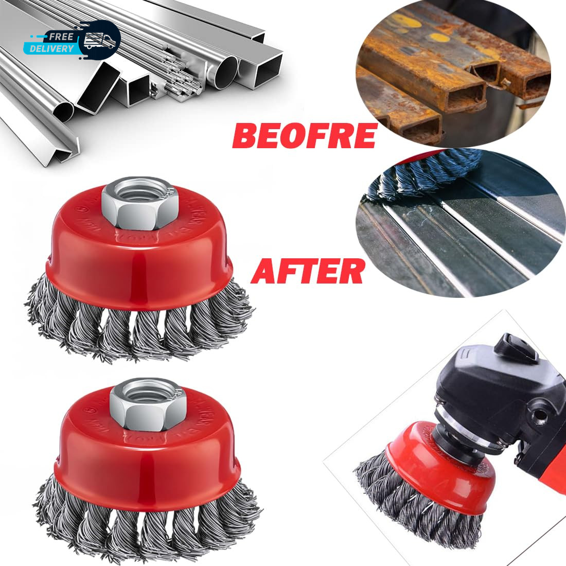 2 Pcs 2.5 Inch Wire Cup Brush for 4 1/2 Angle Grinder Wire Wheel Cup Brush
