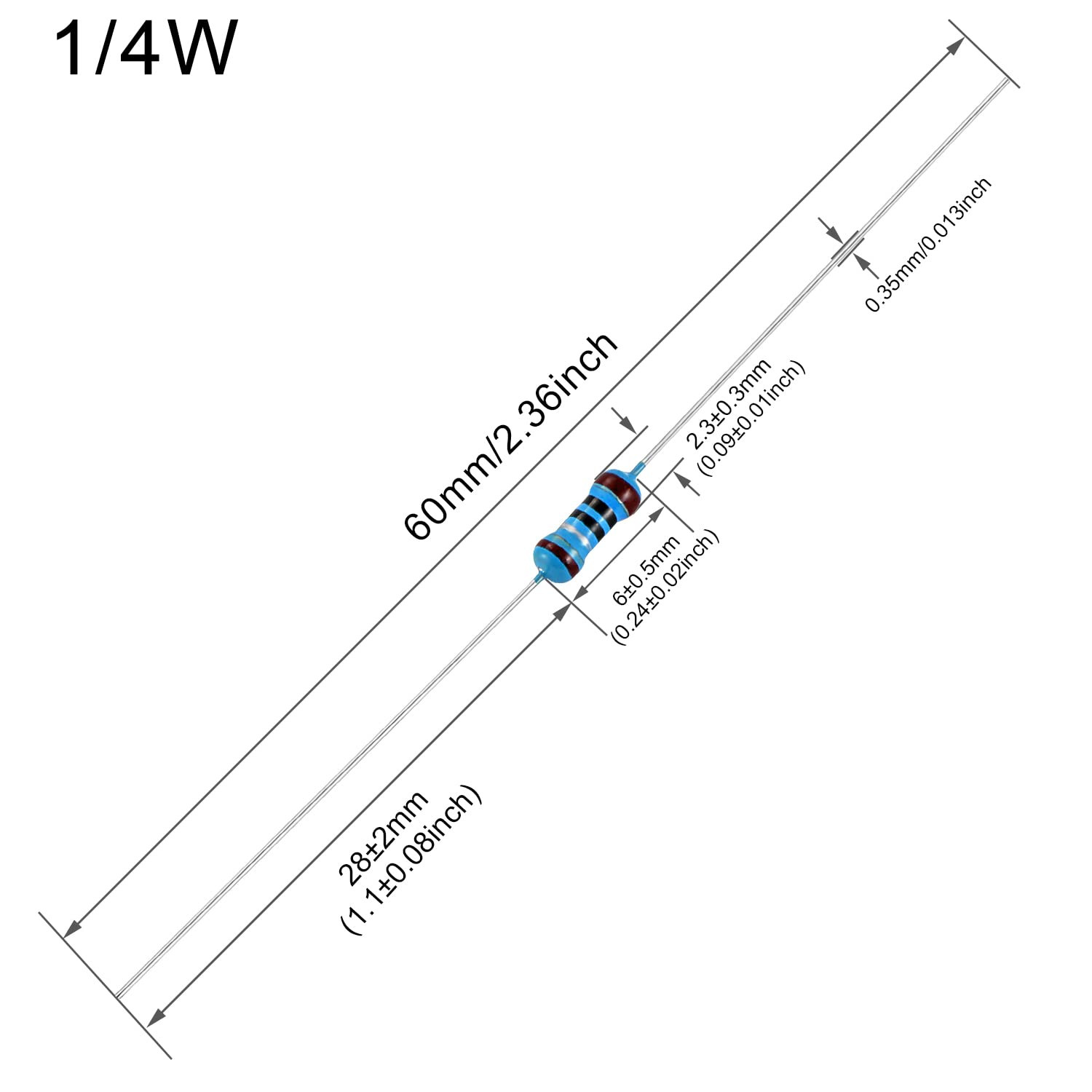 100Pcs 2.4 Ohm Resistor 1/4W (0.25 Watt) ±1% Tolerance Metal Film Fixed Resistor