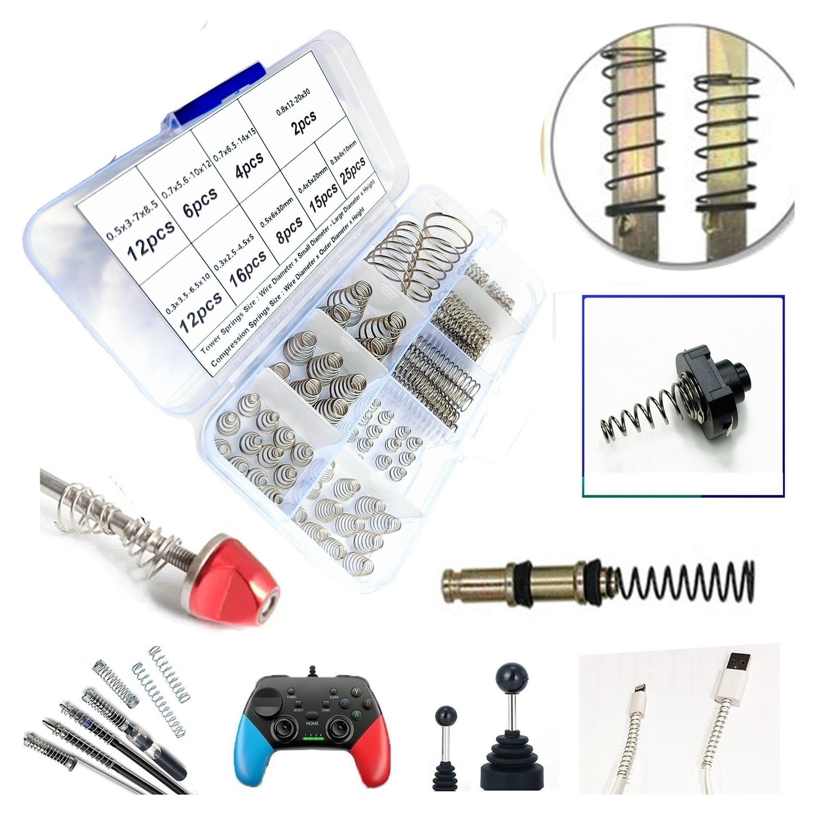 100pcs Conical Spring Assorted Set, 304 Stainless Steel Metal Taper Compression