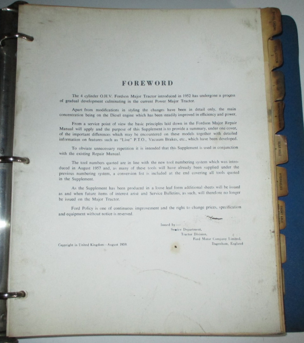 Ford Fordson Major & Power Major Tractor Service Shop Repair Manual ORIGINAL!