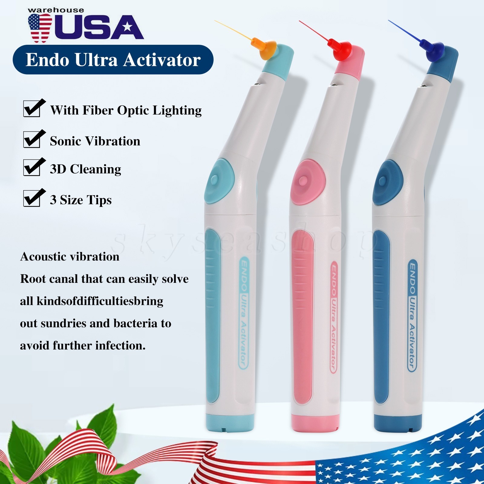 Dental Wireless Ultrasonic Activator Endo Ultra Activator with 150 Tips 3 Colors