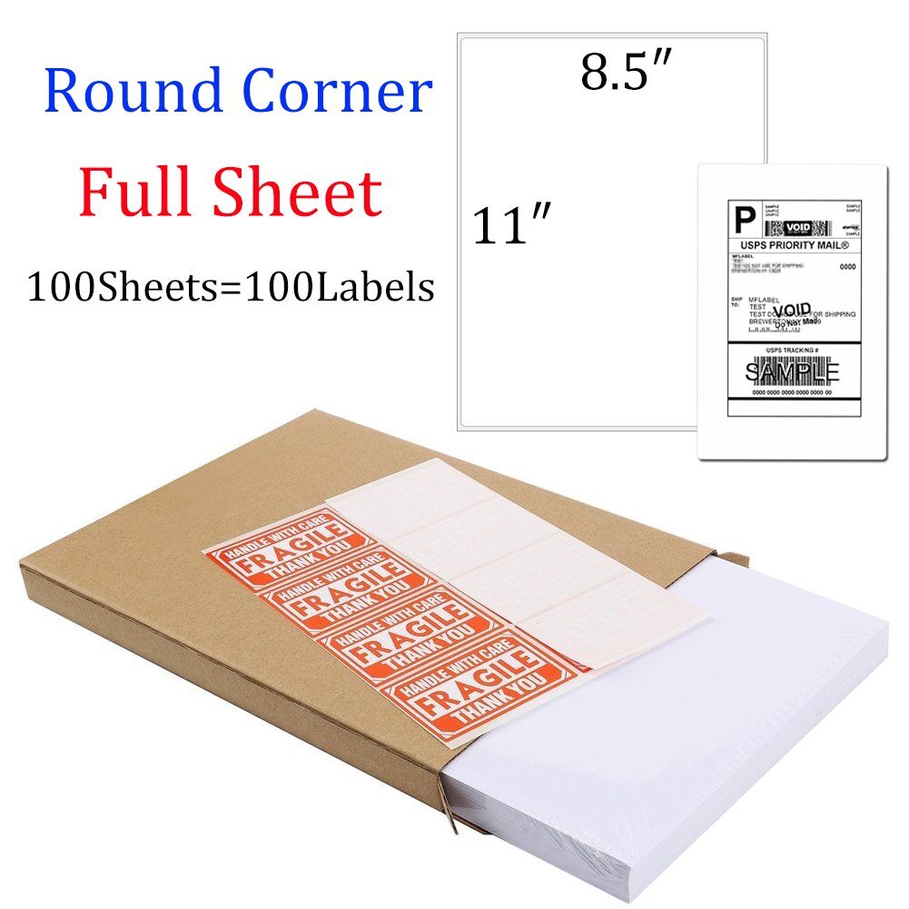 100 Premium Full Sheet Shipping Labels 8.5″x11″ Round Corner Self-adhesive UPS