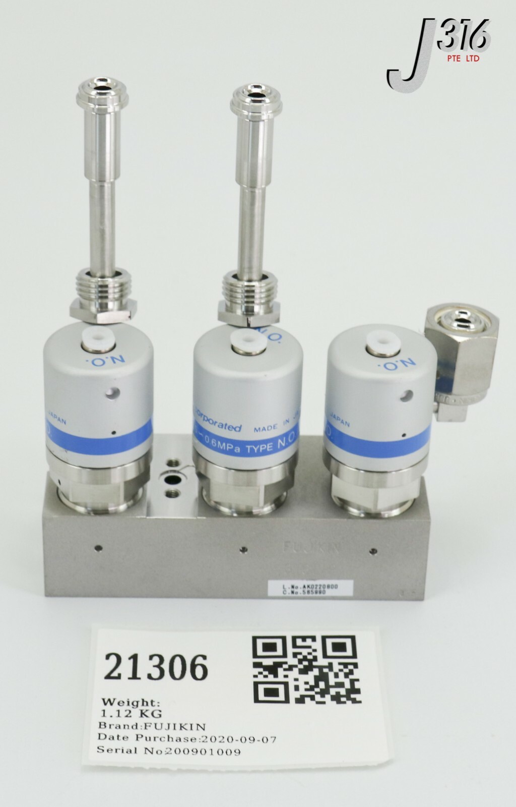 21306 FUJIKIN DIAPHRAGM BLOCK VALVES, TYPE N.O 0.5~0.6MPA 565990