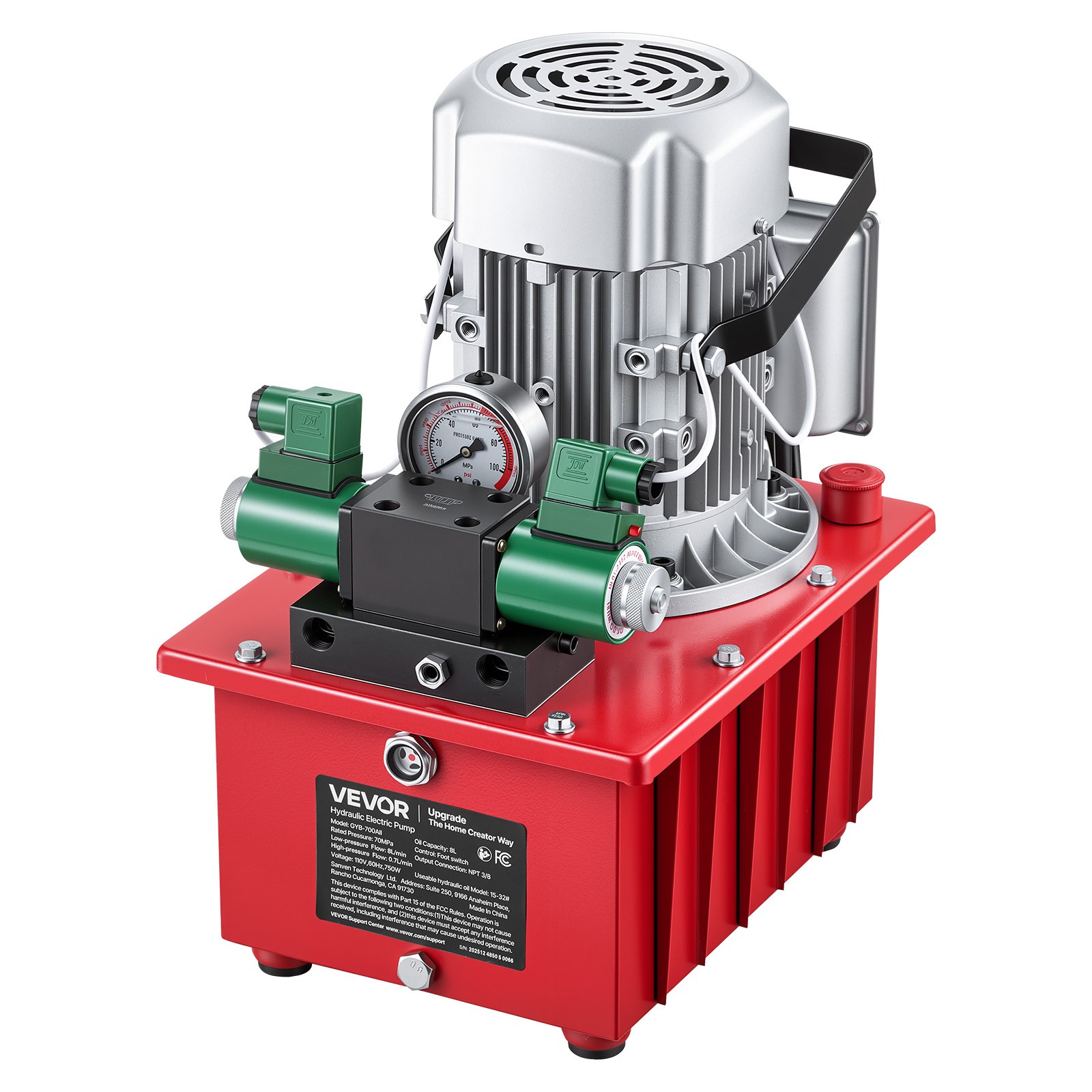 VEVOR Electric Hydraulic Pump 750W 10000 PSI Double Acting Solenoid Valve Pedal