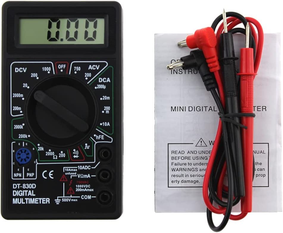 DT-830D Digital Multimeter LCD AC DC Voltage Ohm Tester with Buzzer Probe