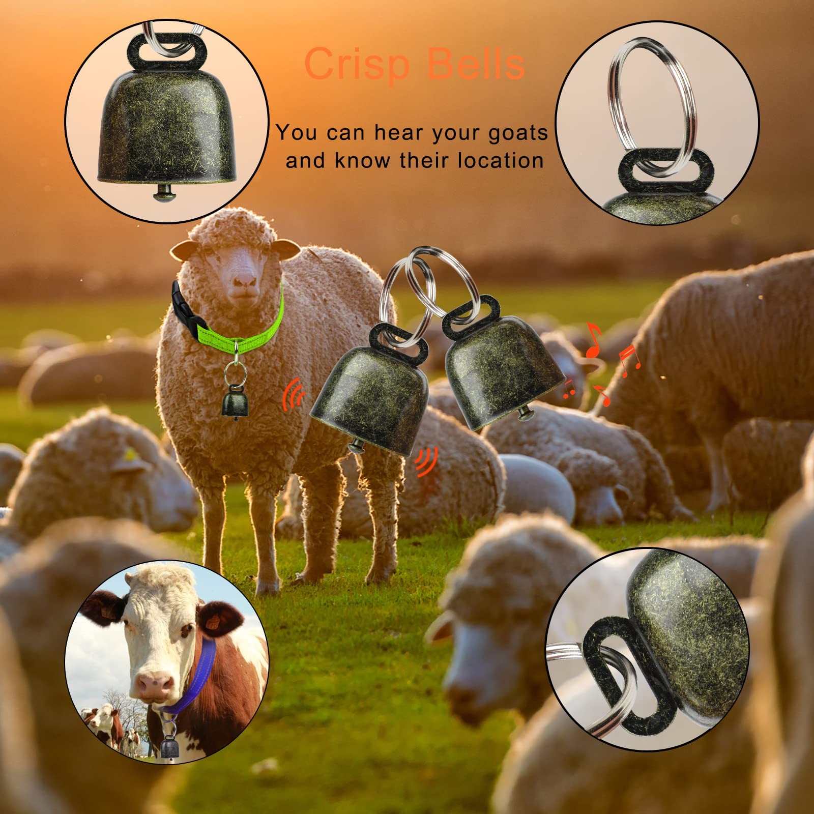 10 Pack Reflective Goat Collar with Crisp Bells,Adjustable Nylon Sheep Collar…