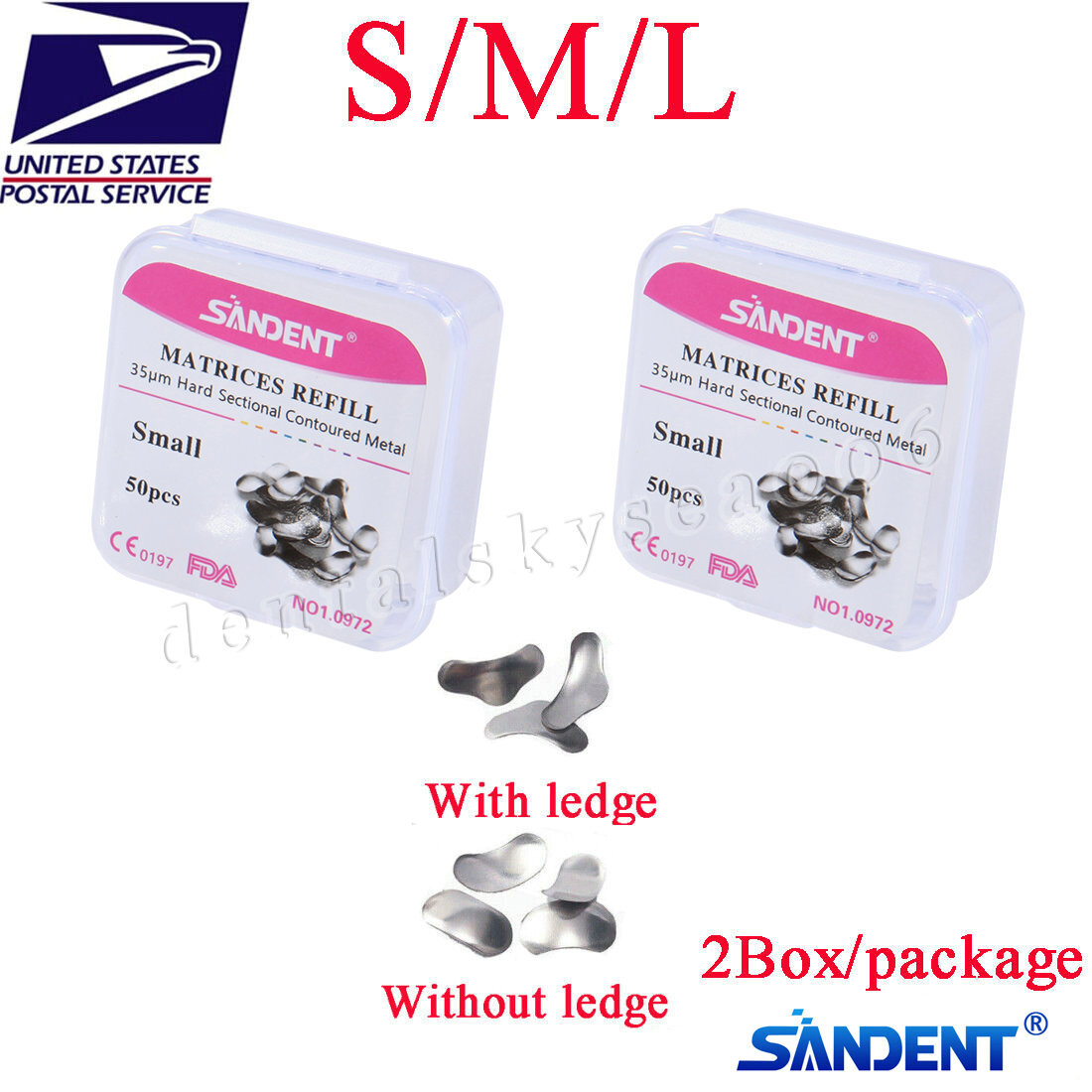 50 X Dental Metal Matrices Matrix Band Sectional Contoured Refill S/M/L 35μm