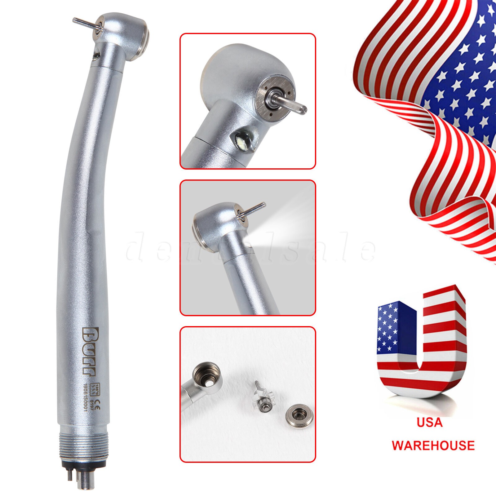 Dental LED Handpiece Standard Push Button High Speed Handpiece 4 Holes Burr NEW
