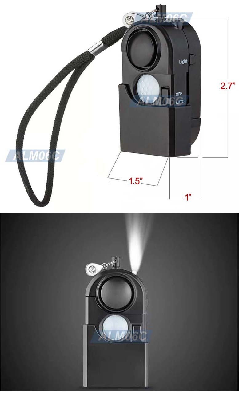 All-In-1 Mini Motion Sensor Alarm 120dB Siren SOS Alert Emergency LED Flashlight