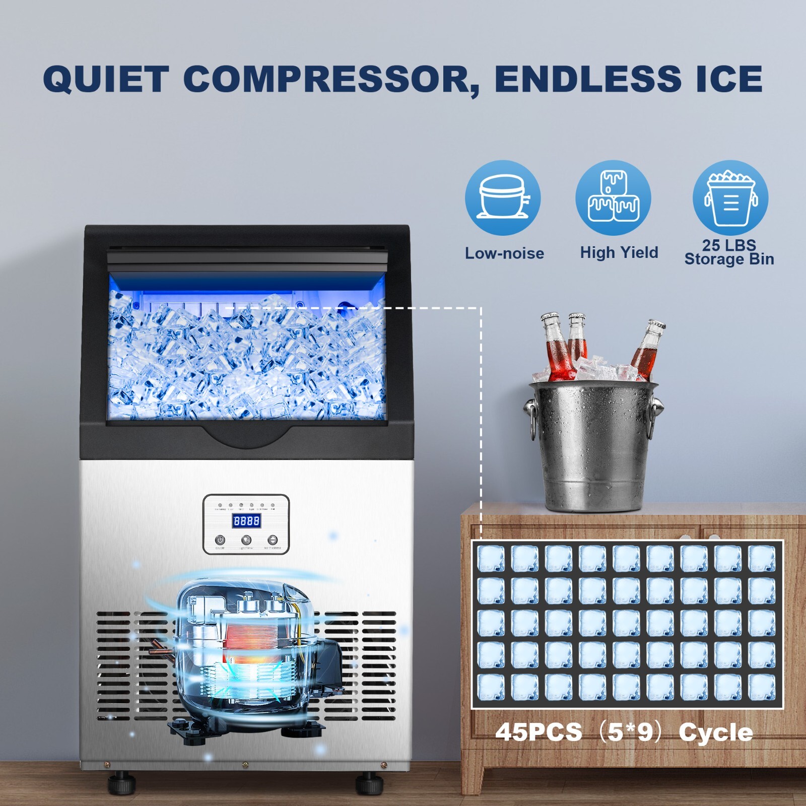 Zomagas110 lbs Commercial Ice Machine Bar Restaurant Home Ice Maker Cube Maker