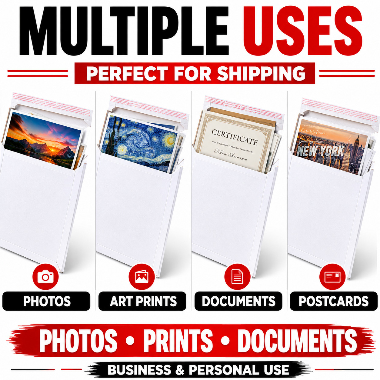 7×9 Rigid Photo Mailers Stay Flat Cardboard Envelopes Self Seal 400 GSM White