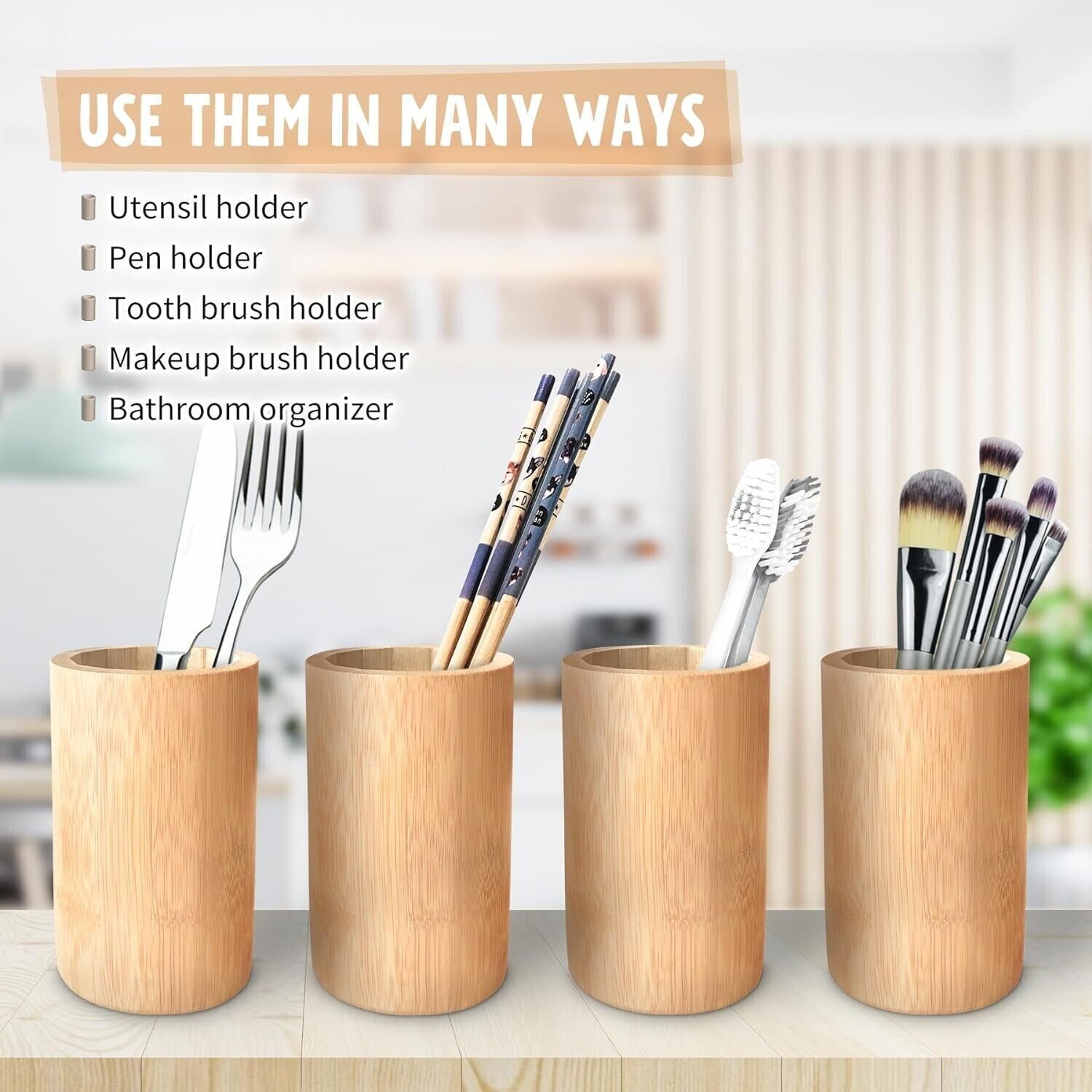 Sophie & Panda Bamboo Pen Holder Toothbrush Holder Storage Organizer- Set of 3