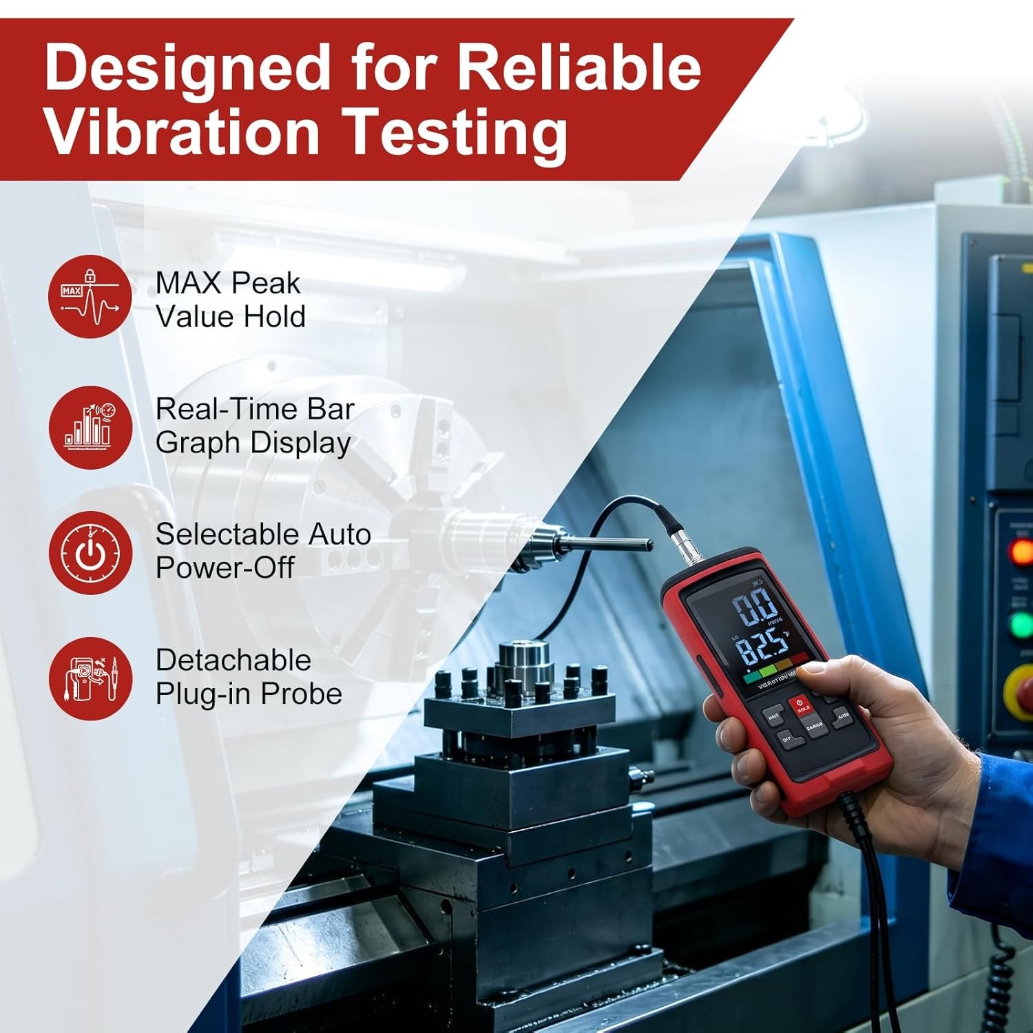 Digital Vibration Meter 3 Detachable Probes Vibration Analyzer High-Precision US