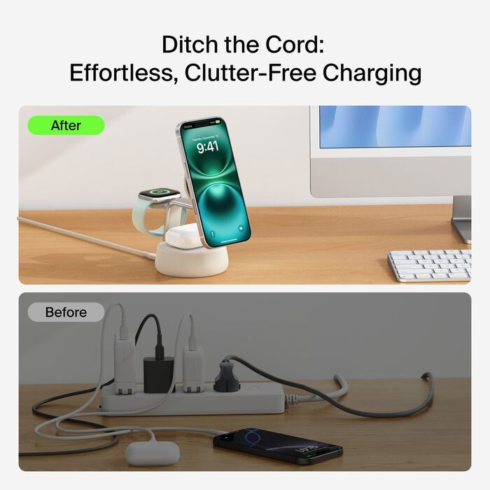 UltraCharge Pro 3-in-1 Magnetic Charging Dock with Qi2 25W, Sand
